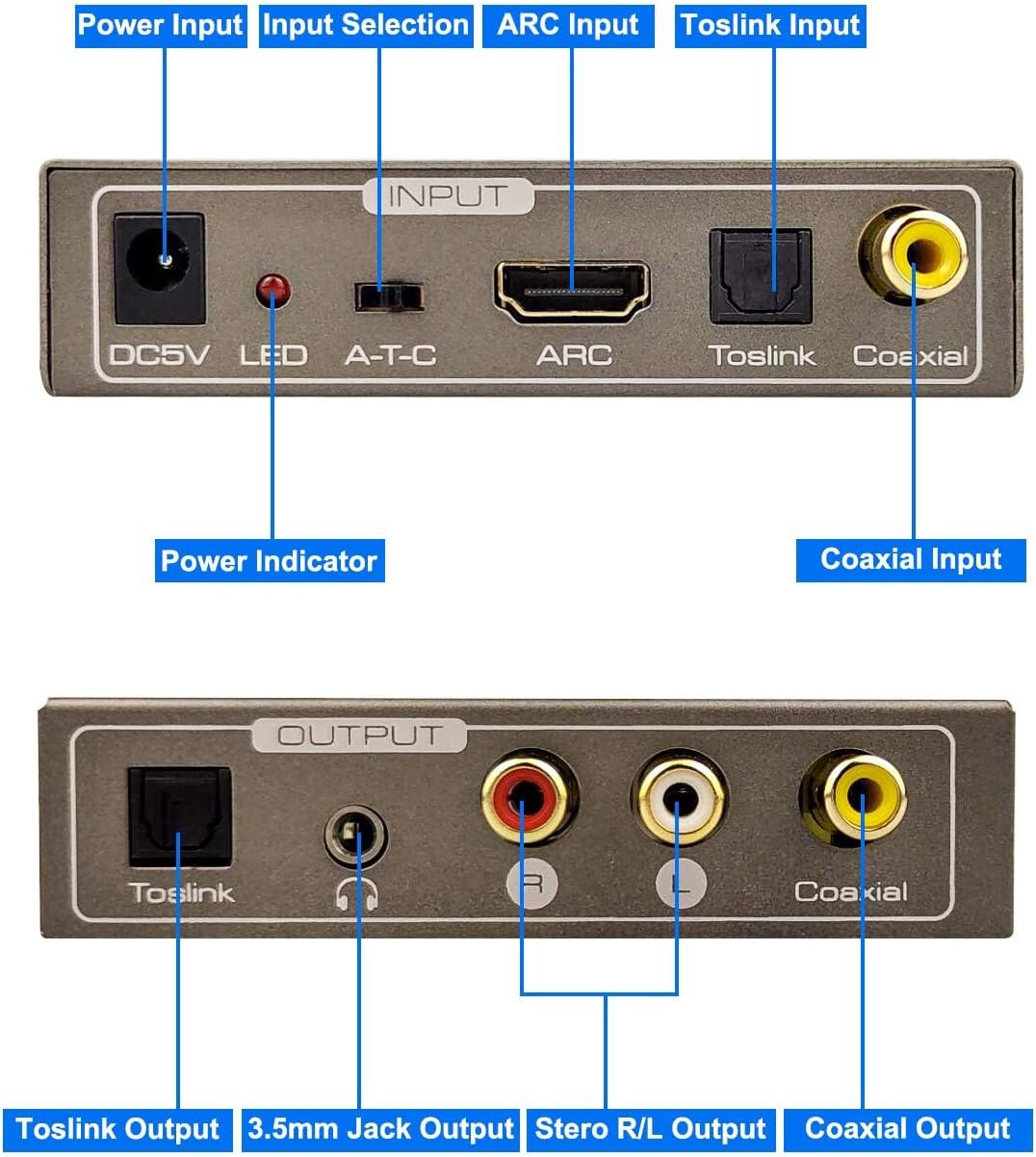 192KHz 3.5 mm Multi Function Audio Converter, Tohilkel HDMI ARC or Toslink (Optical,SPDIF) or Coaxial to Jack Stereo