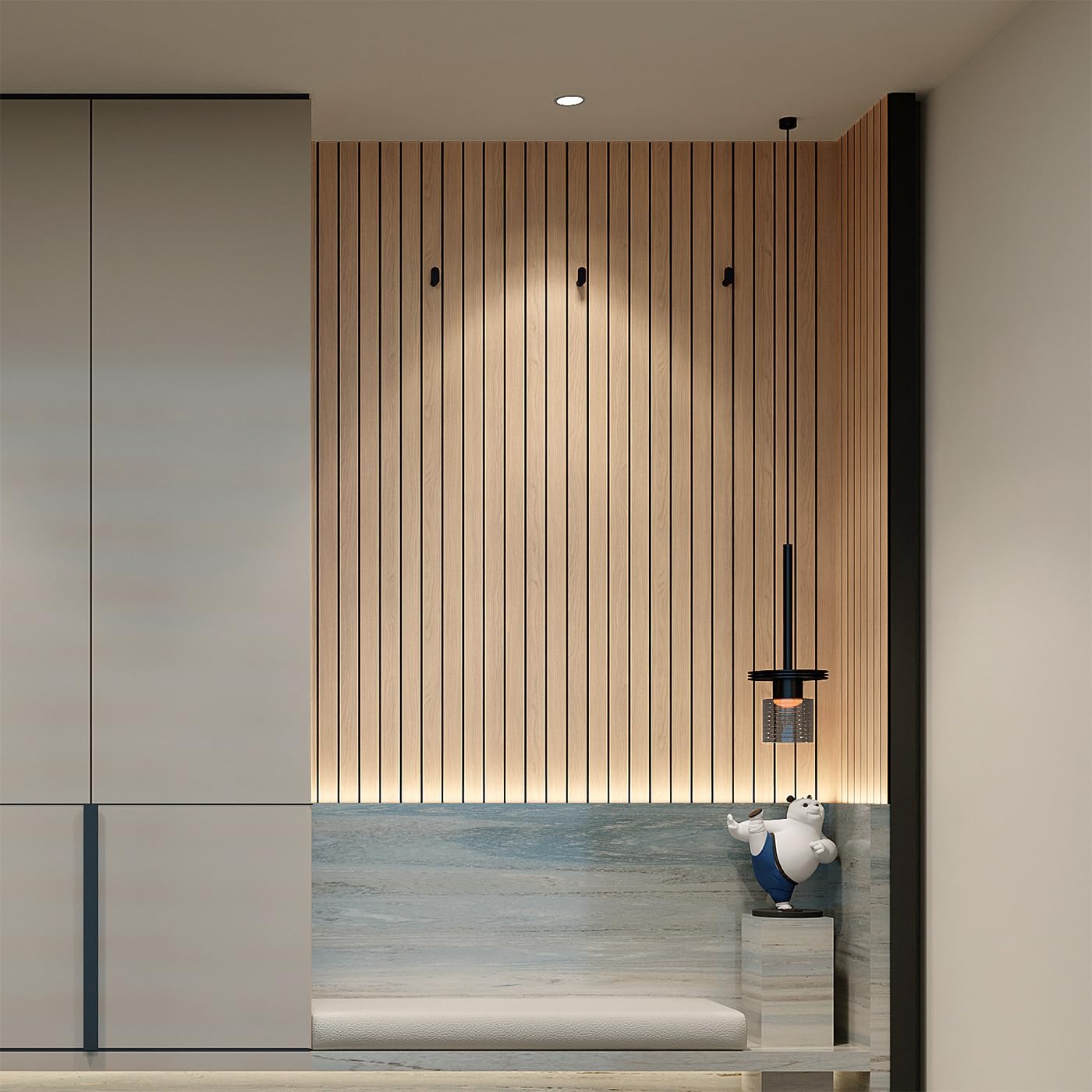 YU LI 3DH Peel and Stick PVC Slat Wall Panel 118"x15.75" Self-Adhesive Thick Faux Oak Wood Grain Wallpaper Panel 3D Soundproof Wall Panels for Walls & Ceilings