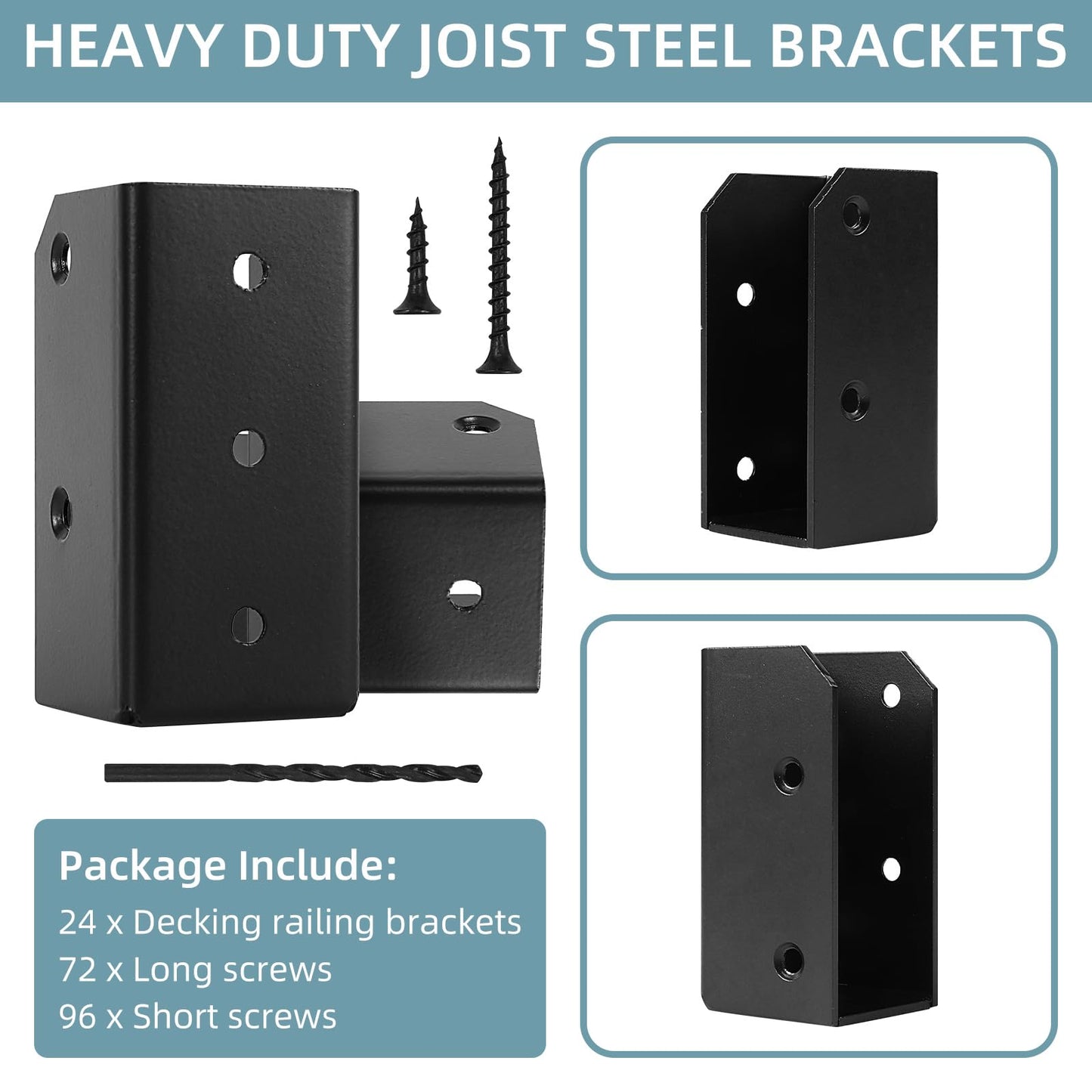 Rasugarlary Deck Railing Brackets Connectors, 2x4 Brackets (Actual 1.5"x3.5") for Fence Railing Handrail Stair Wood Lumber Post with Screws, Black(Parallel,32 Pcs)