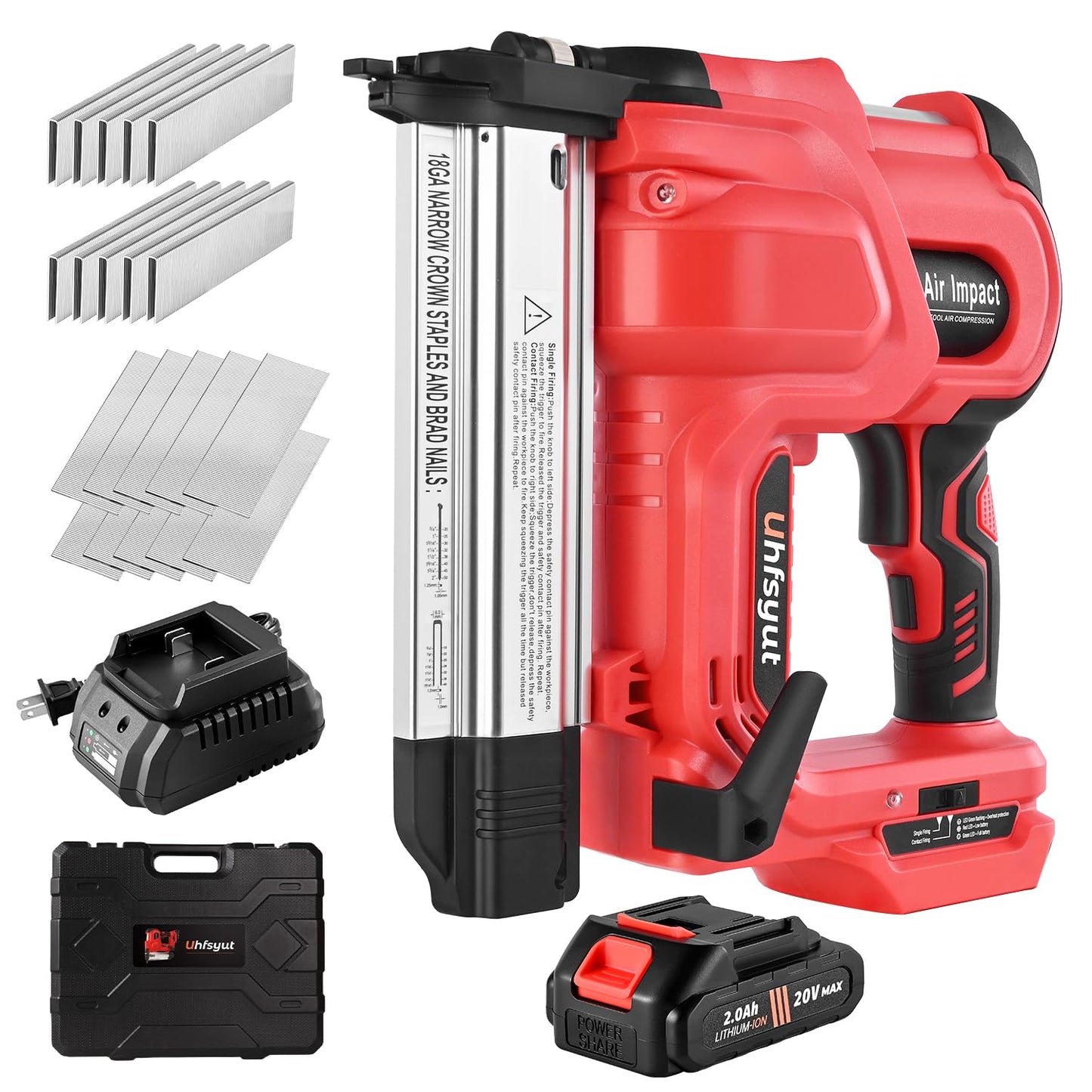 Uhfsyut 20V Cordless Brad Nailer Stapler - 2-in-1 Heavy Duty Battery Nail Gun with 2000 Nails & Adjustable Depth Control for Professional Woodworking & Home Renovation (One Battery Set)