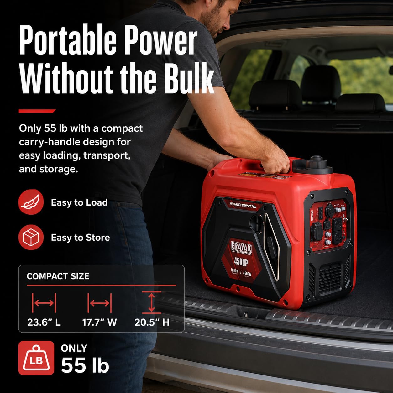 ERAYAK 4500W Portable Inverter Generator for Home Use, Super Quiet Small Generator for Camping Outdoor Emergency Power Backup, Gas Powered Engine, ECO Mode, EPA Compliant