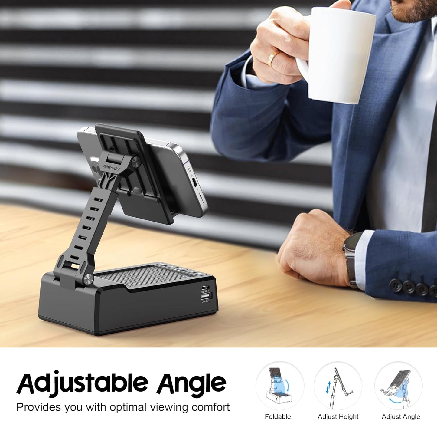 JTEMAN Gifts for Men Women,Adjustable Cell Phone Stand with Bluetooth Speaker and Charging Function,Cool Tech Gadgets