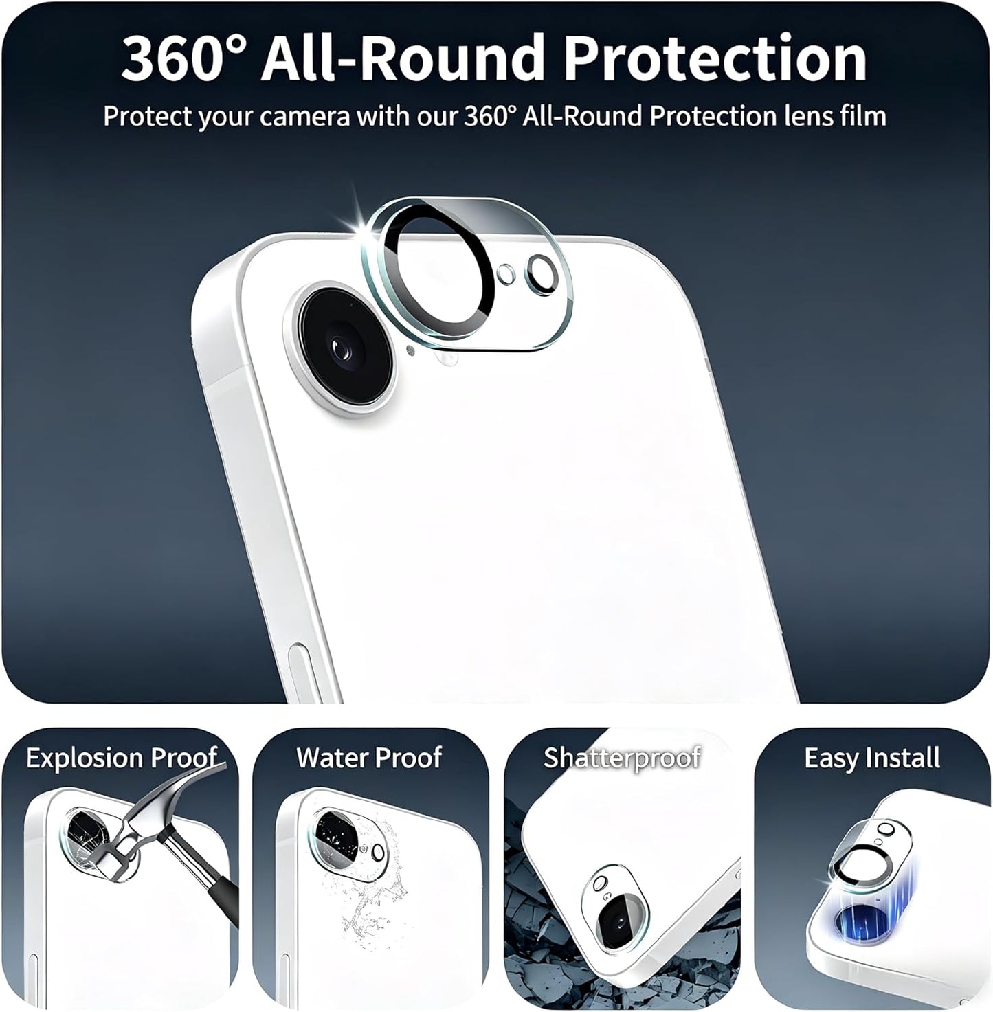 4-Pack 17e/16e, 9H Camera Lens Protector for iPhone Tempered Glass Camera Cover Screen Protector Accessories, HD