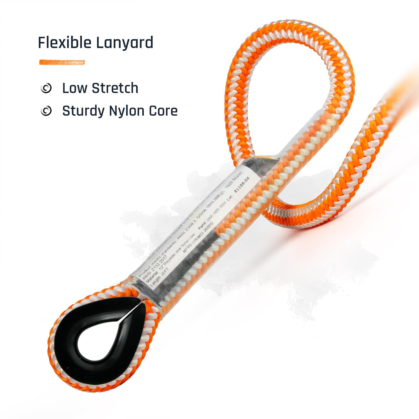ProClimb Arborist Lanyard by Pelican Rope – 1/2 in x 12 ft Polyester, Steel Snap Hook, Adjustable, High Visibility, ANSI/OSHA Certified for Work Positioning, Made in The USA