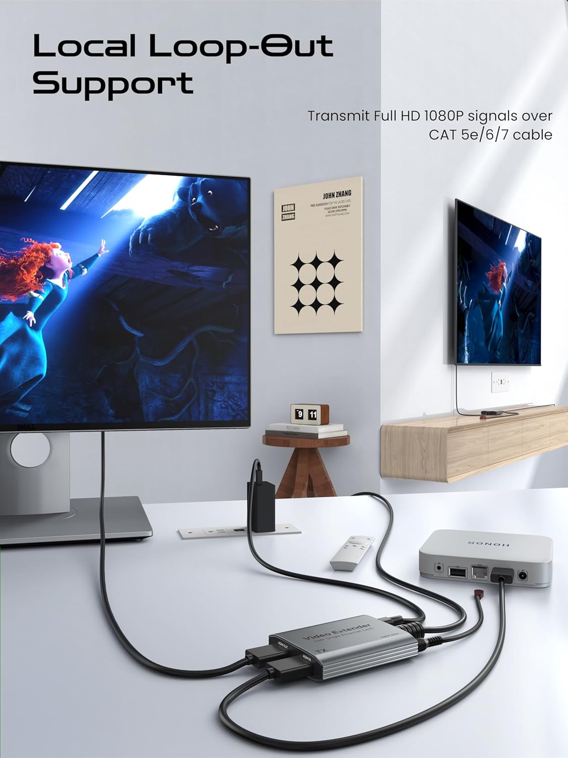 ByteWave 1080P@60Hz, Cat5e/6/7 50m/164ft, 1.3 HDMI Extender HDMI Over Ethernet Cable up to Loop-Out, PoC, IR Control