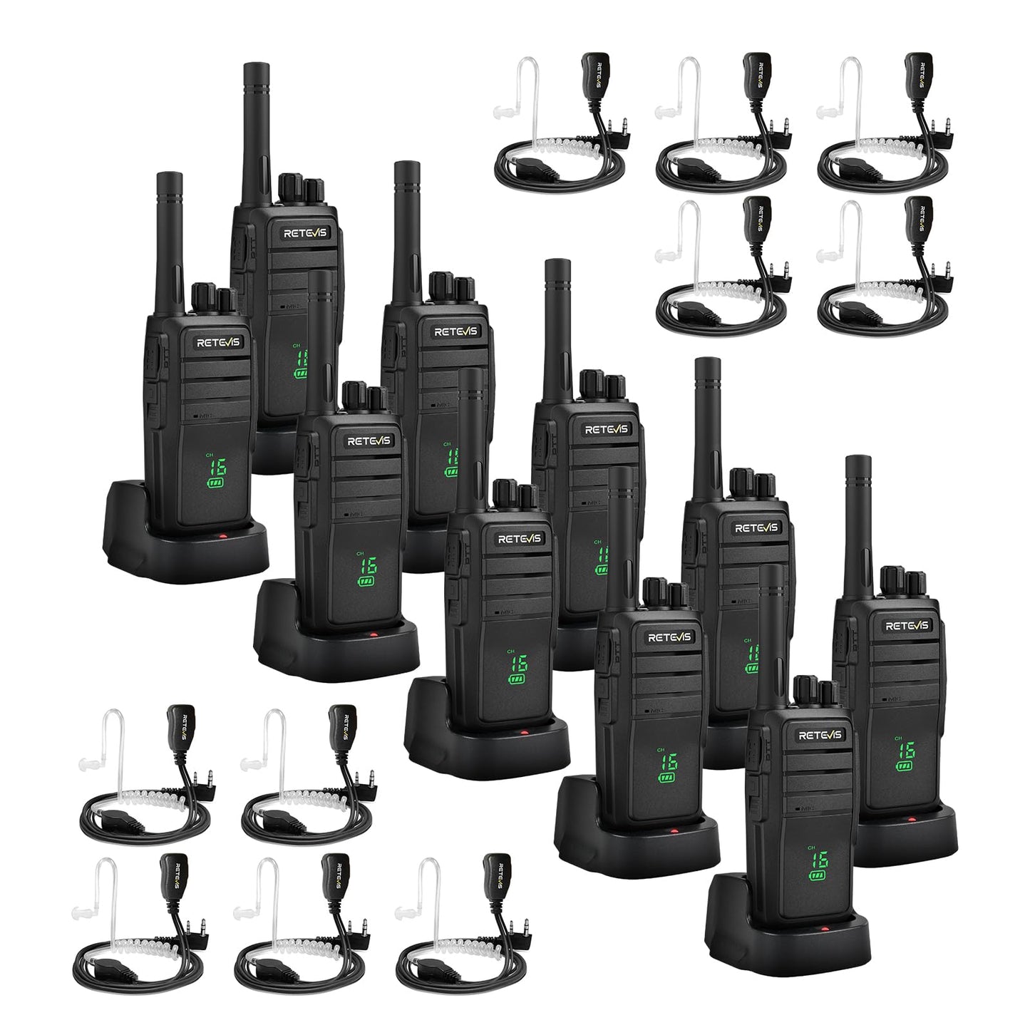Retevis RT21H Walkie Talkies for Adults, Long Range Walkie Talkies, Hidden Display, FRS Two Way Radios with Earpiece, 1200mAh, Handfree, for Government Education Churches(10 Pack)