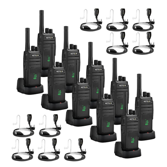 Retevis RT21H Walkie Talkies for Adults, Long Range Walkie Talkies, Hidden Display, FRS Two Way Radios with Earpiece, 1200mAh, Handfree, for Government Education Churches(10 Pack)