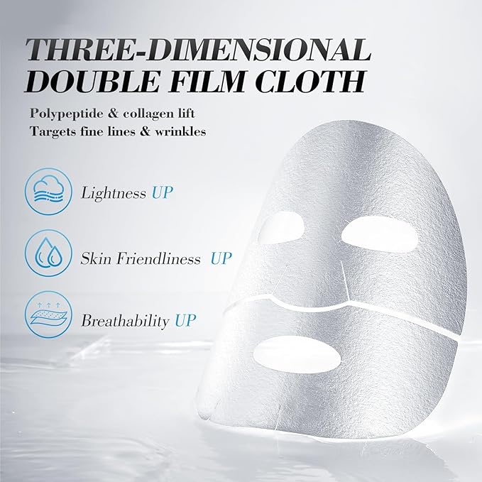 Bio-Collagen?‘Peptide Face Mask Sheets ??Gleam Foil Intensive Overnight Hydrate Face???¯Neck Masks for Moisturizing, Firming & Lifting Care ??8 Count(4 Face Masks + 4 Neck Masks)