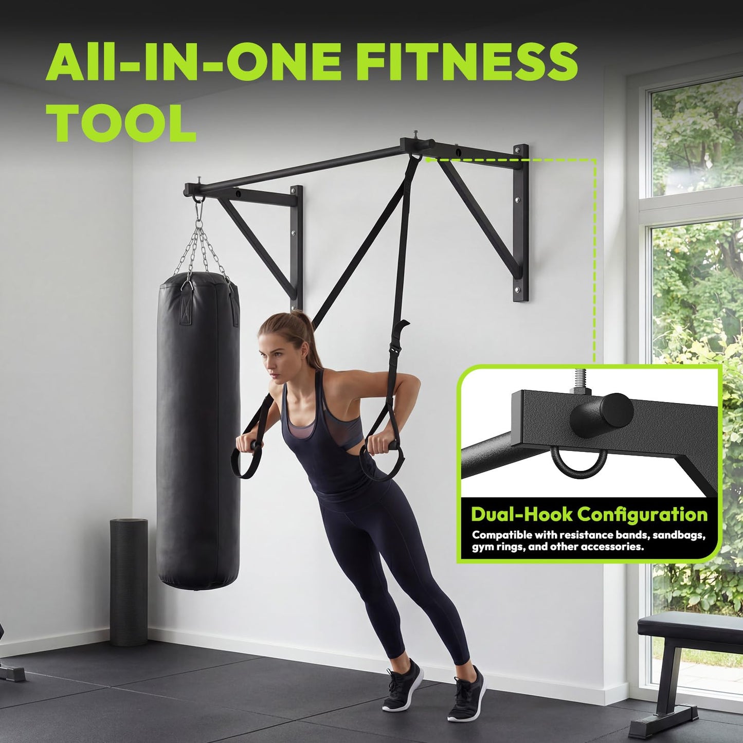 HANDBODE Pull Up Bar for Doorway and Wall Mount - Chin Up Bars for Home Gym, 52‘’ in Upper Body Workout Equipment with 500 lbs Capacity, Portable Thickened Steel Construction, Joist Mounted