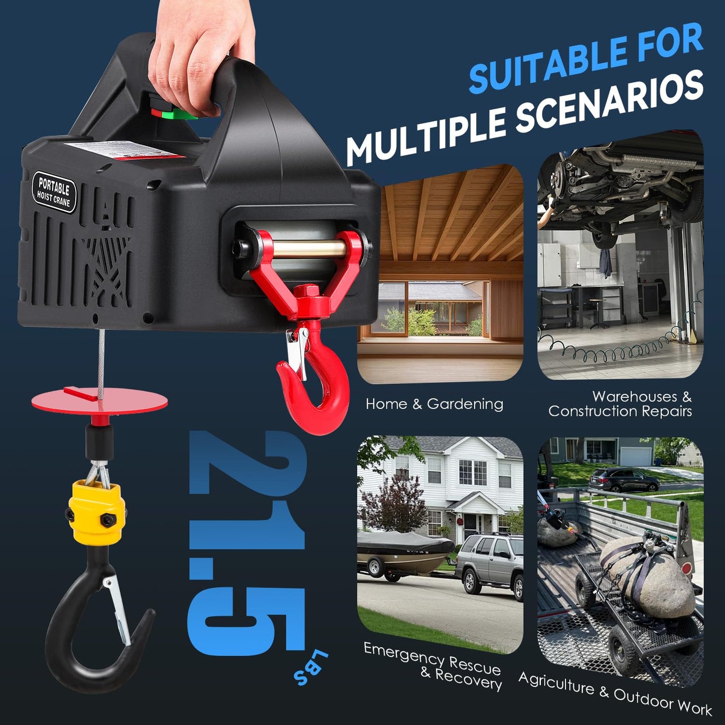 NEWTRY 3 in 1 Electric Hoist, Upgraded Infrared Limit Switch, 1100LBS Portable Electric Winch, 110volt Vertically & Horizontally Lifting