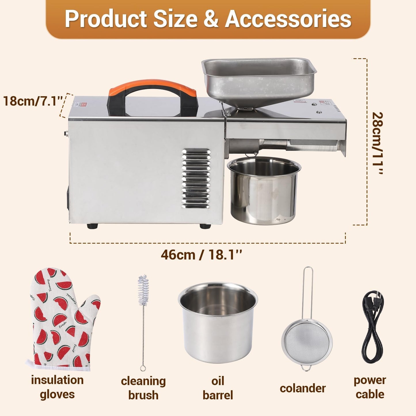 GarveeHome 900W Electric Oil Press Machine - Automatic Cold & Hot Oil Extractor with 304 Stainless Steel, Perfect for Pressing Peanut, Sesame Seeds, Walnut, Almond, Pumpkin, and Rapeseed
