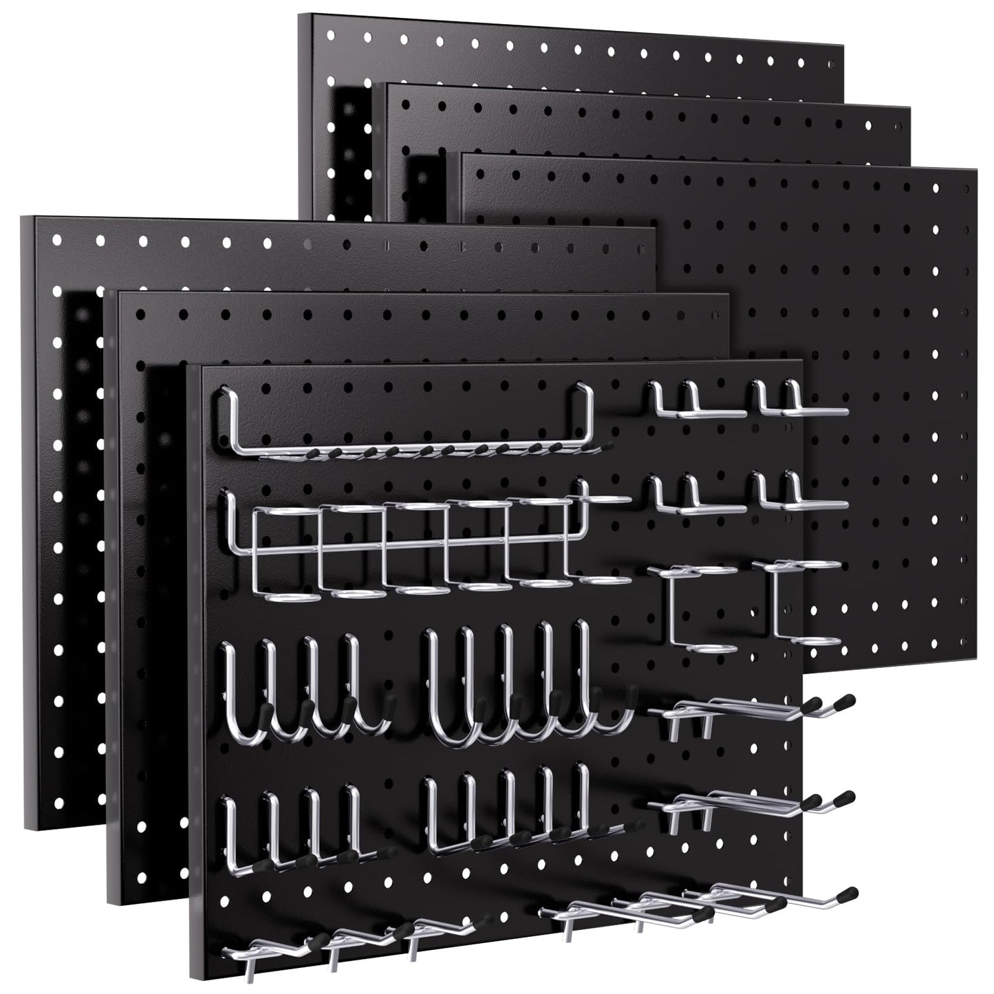 INCLY 90PCS Pegboard Wall Organizer, 6 Pack Metal Peg Board Panels with 1/4" Pegboard Hooks Accessories Kit, Black Peg Board for Walls Home, Garage Tool Storage, Workbench Organization