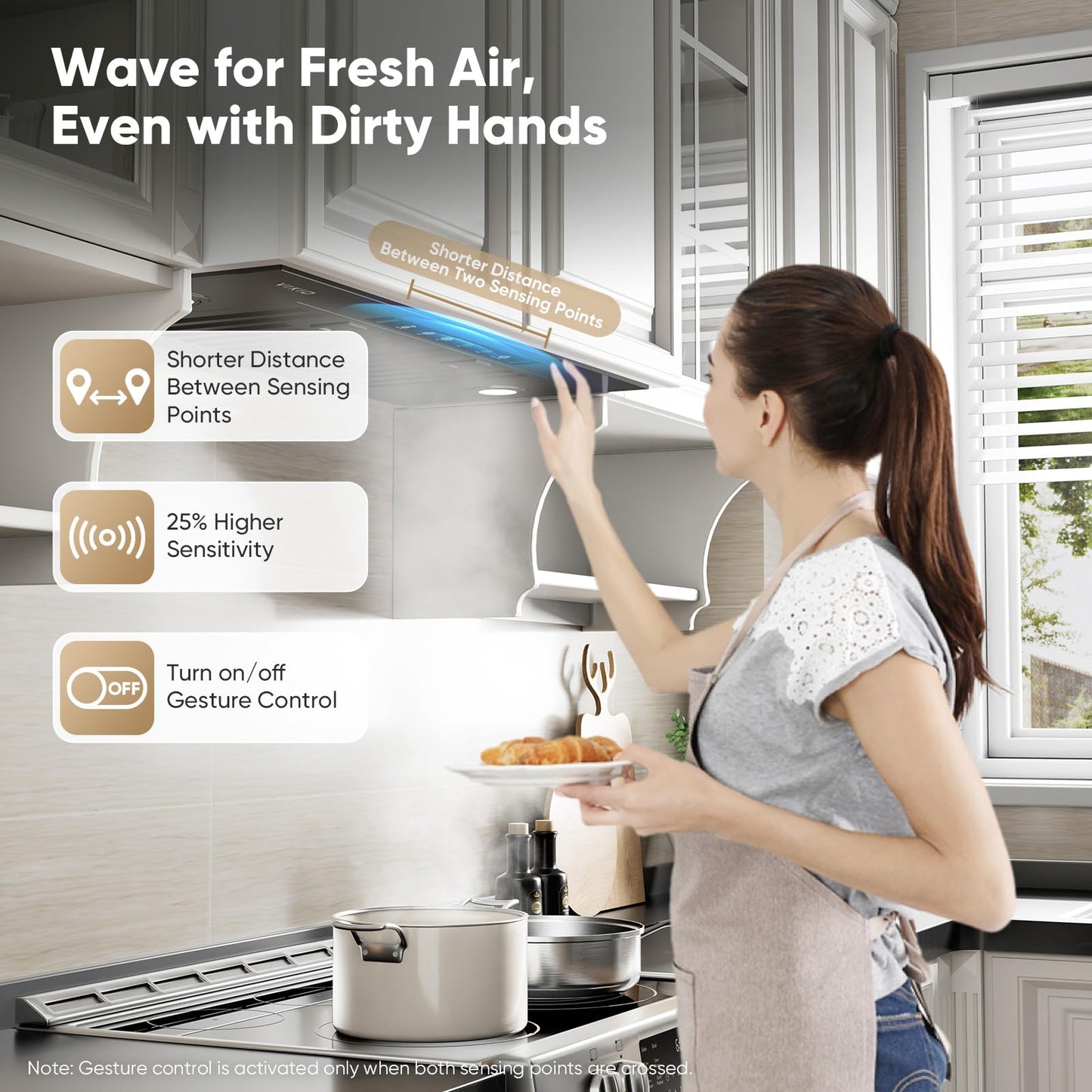 VIKIO HOME Black Built-in/Insert Range Hood 36 Inch, 980 CFM Hood Vent for Kitchen, Ducted/Ductless Convertible Duct, Stainless Steel Kitchen Vent Hood with Gesture & Touch Control, 3 Baffle Filters