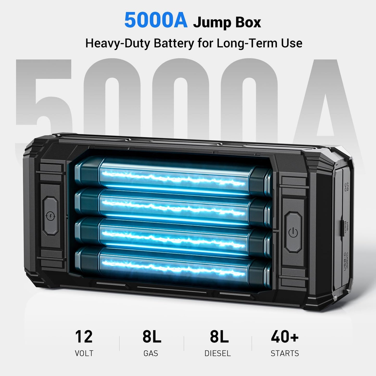 AVAPOW TJ18 5000A Battery Jump Starter Portable with 4" HD Display PD 18W Fast Charging,12V Jump Box, Car Battery Jump Starter for 8.0L Gas & Diesel Engines