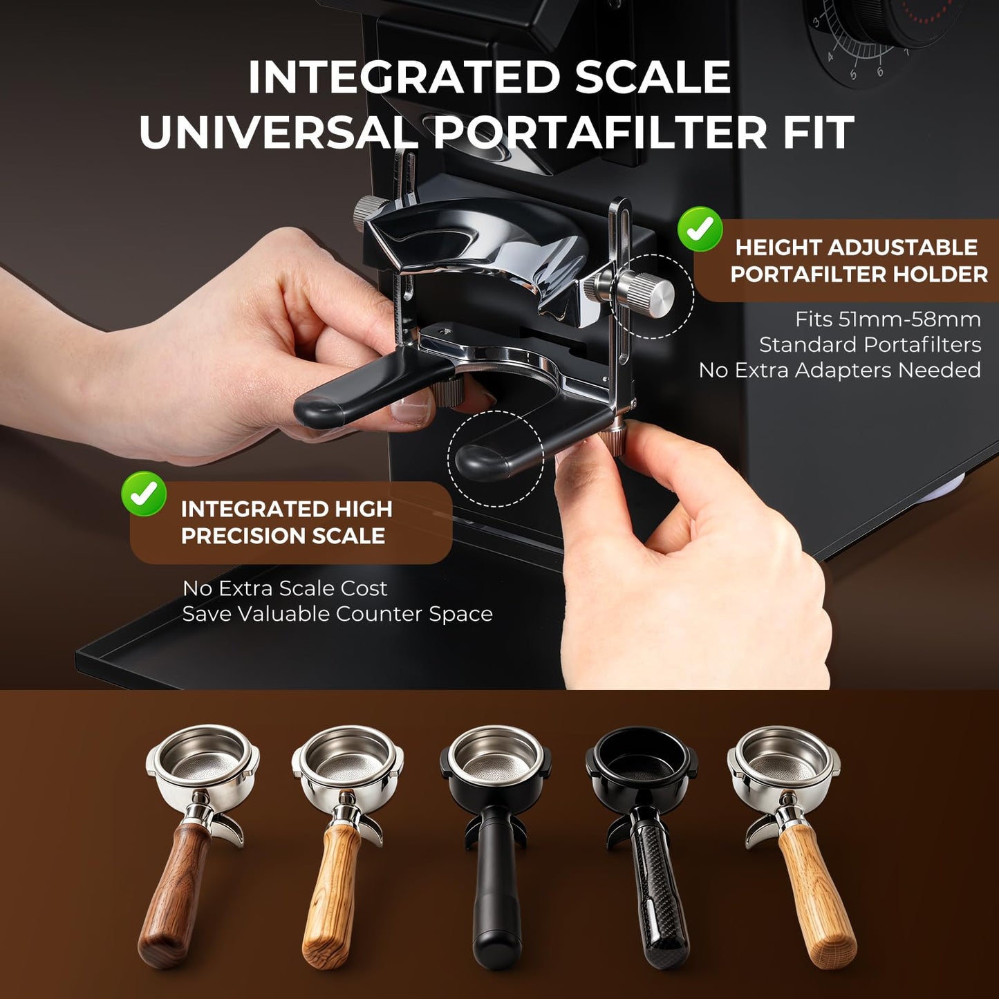 Grind by Weight Espresso Grinder, Commercial Coffee Grinder by Weight with 64mm Flat Burr, Touch Screen, 14 Grind Settings for Cafe
