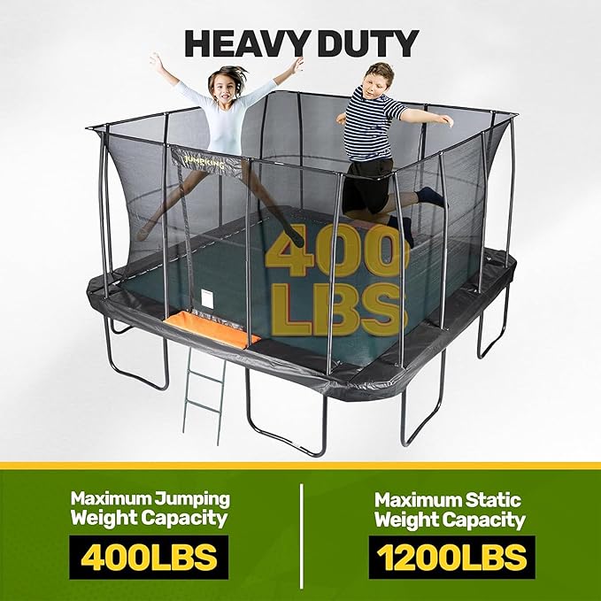 JumpKing Rectangle Trampoline Outdoor with Enclosure, Ladder, and Net, Large Recreational Trampoline for Kids and Adults, ASTM Compliant, Heavy Duty, Weather-Resistant, 1200LBS Capacity