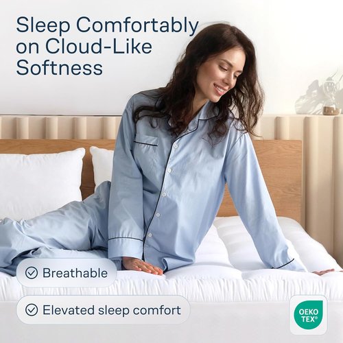 Cloud-Like Twin Mattress Topper - 100% Cotton Cooling Mattress Pad for Ultimate Comfort - Breathable Design, White