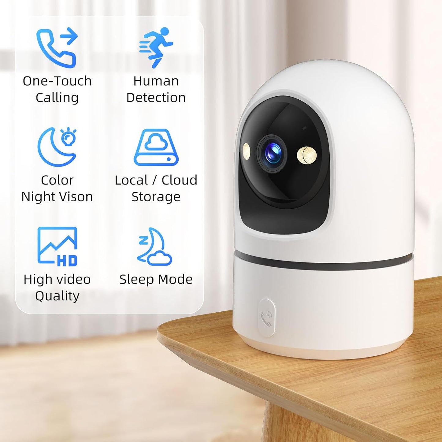 Apone 2.4Ghz 360 WiFi Security Camera Indoor, Baby Monitor Pet Camera for Home Security, One-Touch Call, Smart Motion