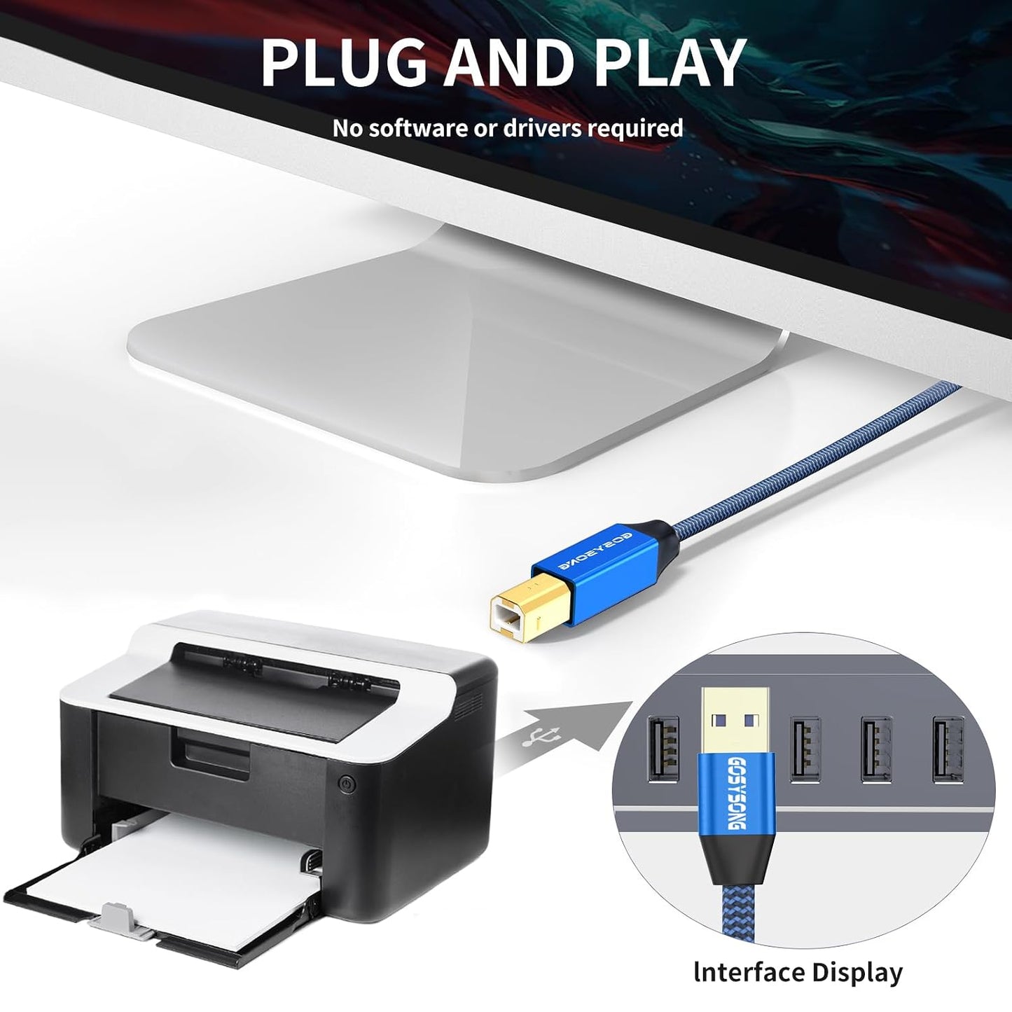50ft 2.0 Active USB Printer Cable - High Speed USB A to B Compatible with HP, Canon, Dell, Epson, Xerox and More