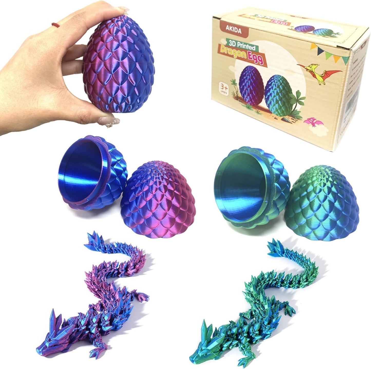 **Skiennix 2 Pack Dragon Eggs - 3D Printed Fidget Toys with Surprise Dragon Inside | Perfect for Easter Baskets**