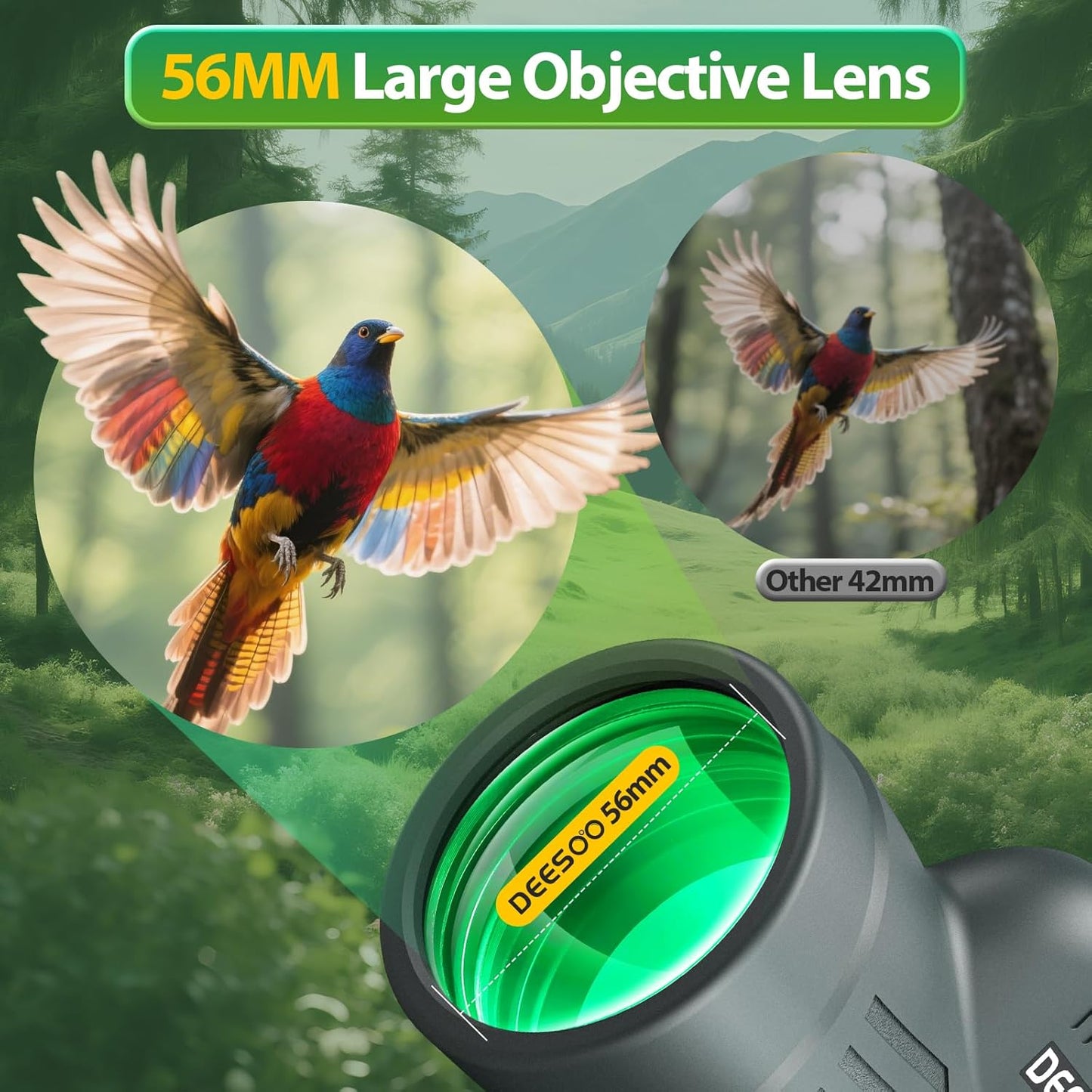 deesoo 12x56 IPX7 Monocular Telescope for Adults High Powered - Waterproof Monocular Scope with Low Light Vision