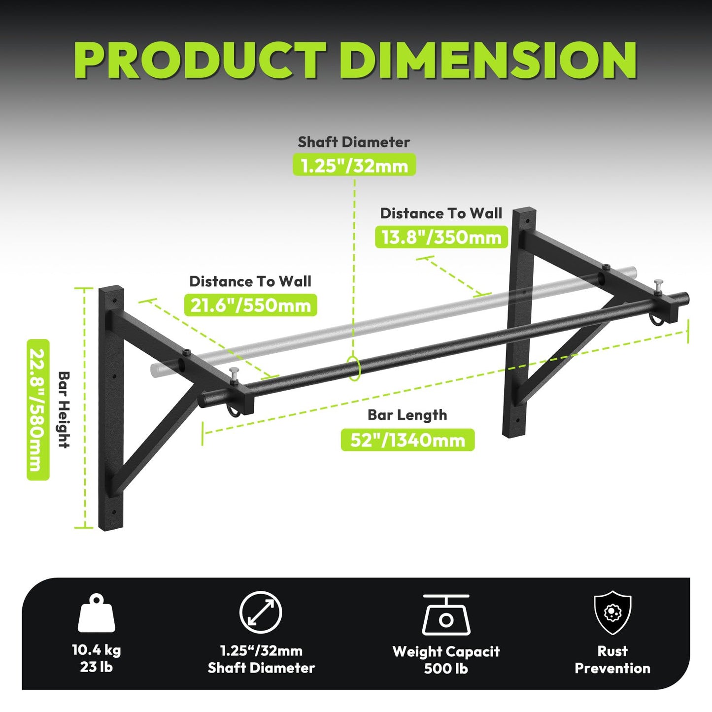 HANDBODE Pull Up Bar for Doorway and Wall Mount - Chin Up Bars for Home Gym, 52‘’ in Upper Body Workout Equipment with 500 lbs Capacity, Portable Thickened Steel Construction, Joist Mounted