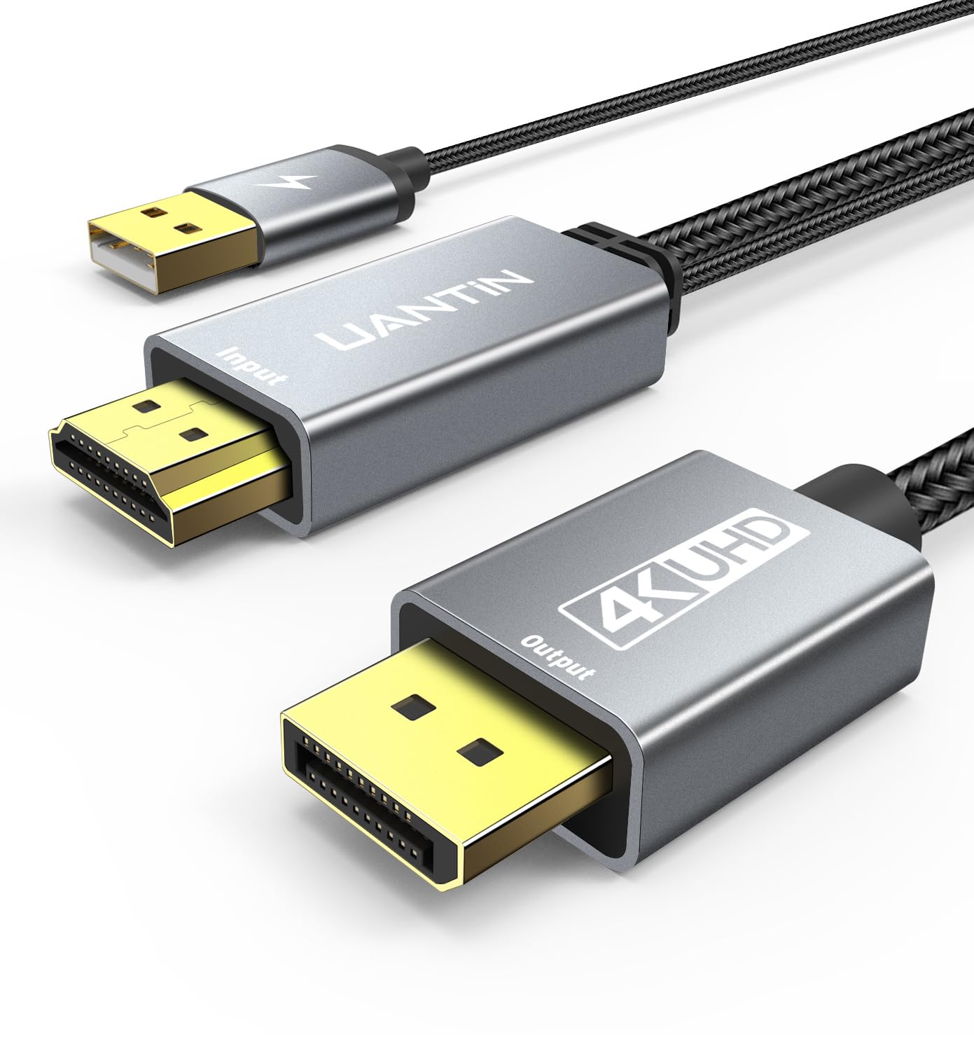 (4K 60Hz,1080p@120Hz) 10FT PC,Laptop,AMD,NVIDIA,PS5,Xbox UANTIN Active HDMI to DisplayPort Cable Uni-Directional HDMI