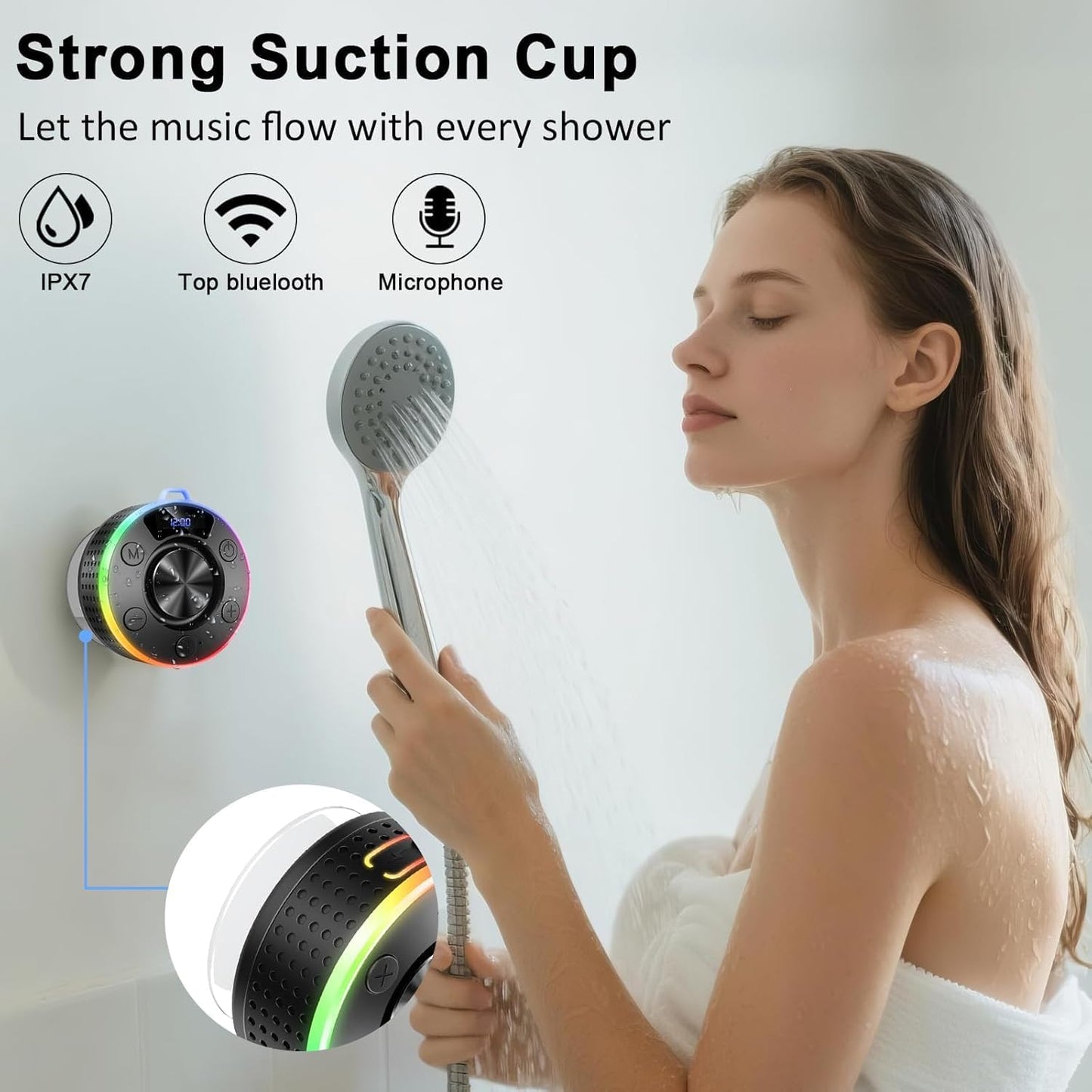 Donerton 5.4 360HD IPX7 Bluetooth Shower Speaker, Portable Bluetooth Speaker with Stereo Sound and Robust Bass