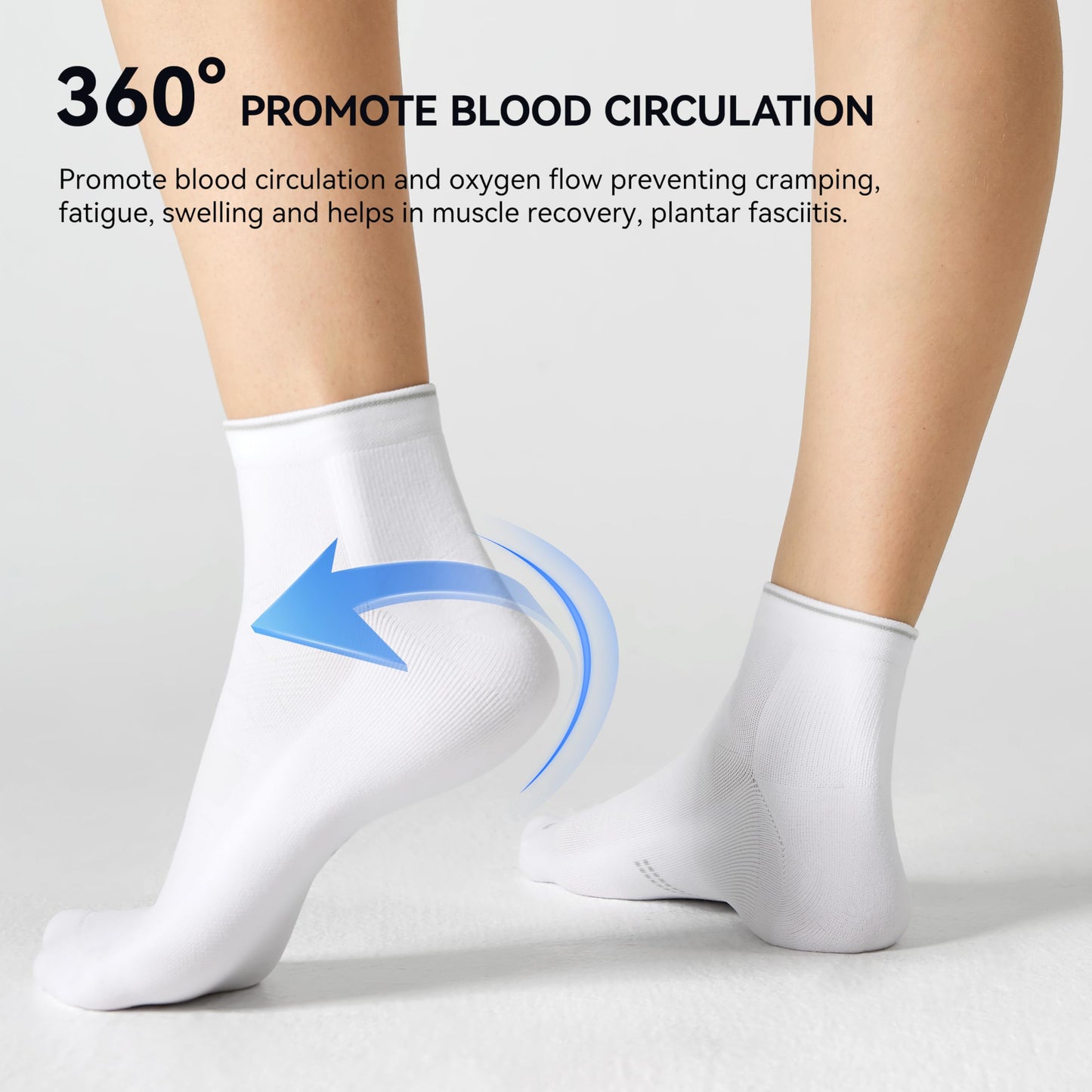 CS CELERSPORT 5 Pairs Ankle Compression Socks for Men and Women Running Athletic Socks, White (5 Pairs), Large/X-Large