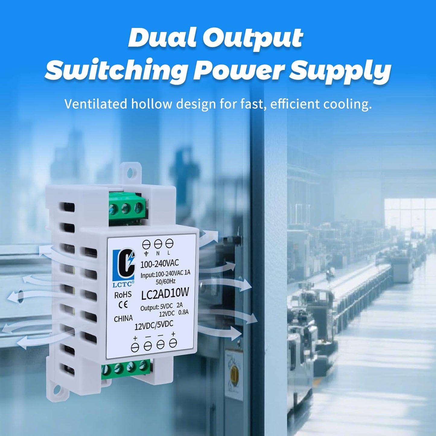 LCLCTC 5V 12V Rail2A 0.8A,Dual 10W,Input 100-240Vac,120VAC 115v 5 Power Supply din Output to Volt, LED, CCTV, Arduino