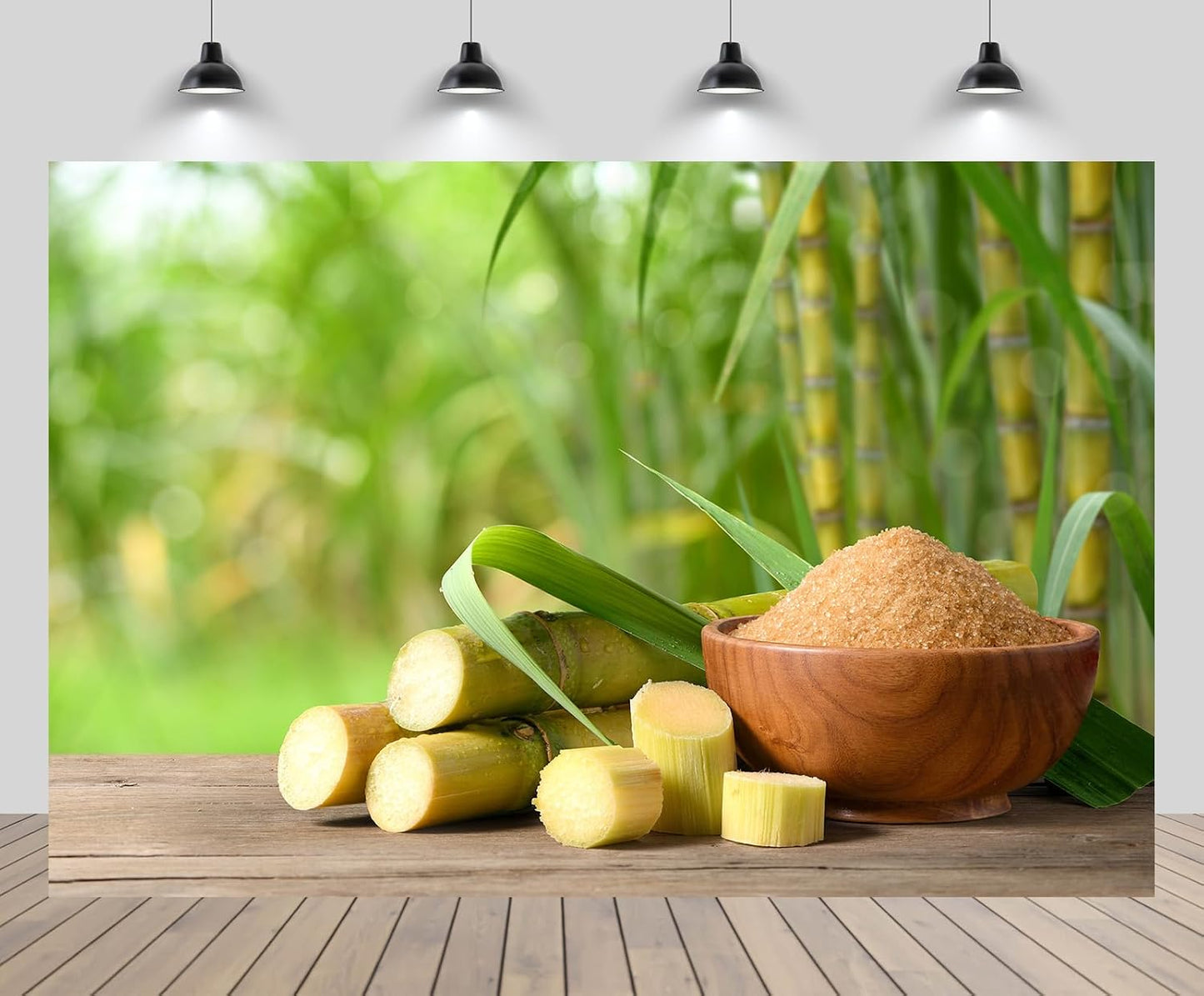CHNYWORK 10ftx8ft Fresh Sugar Cane Backdrop Brown Sugar with Fresh Sugar Cane on Wooden Table with Sugar Cane