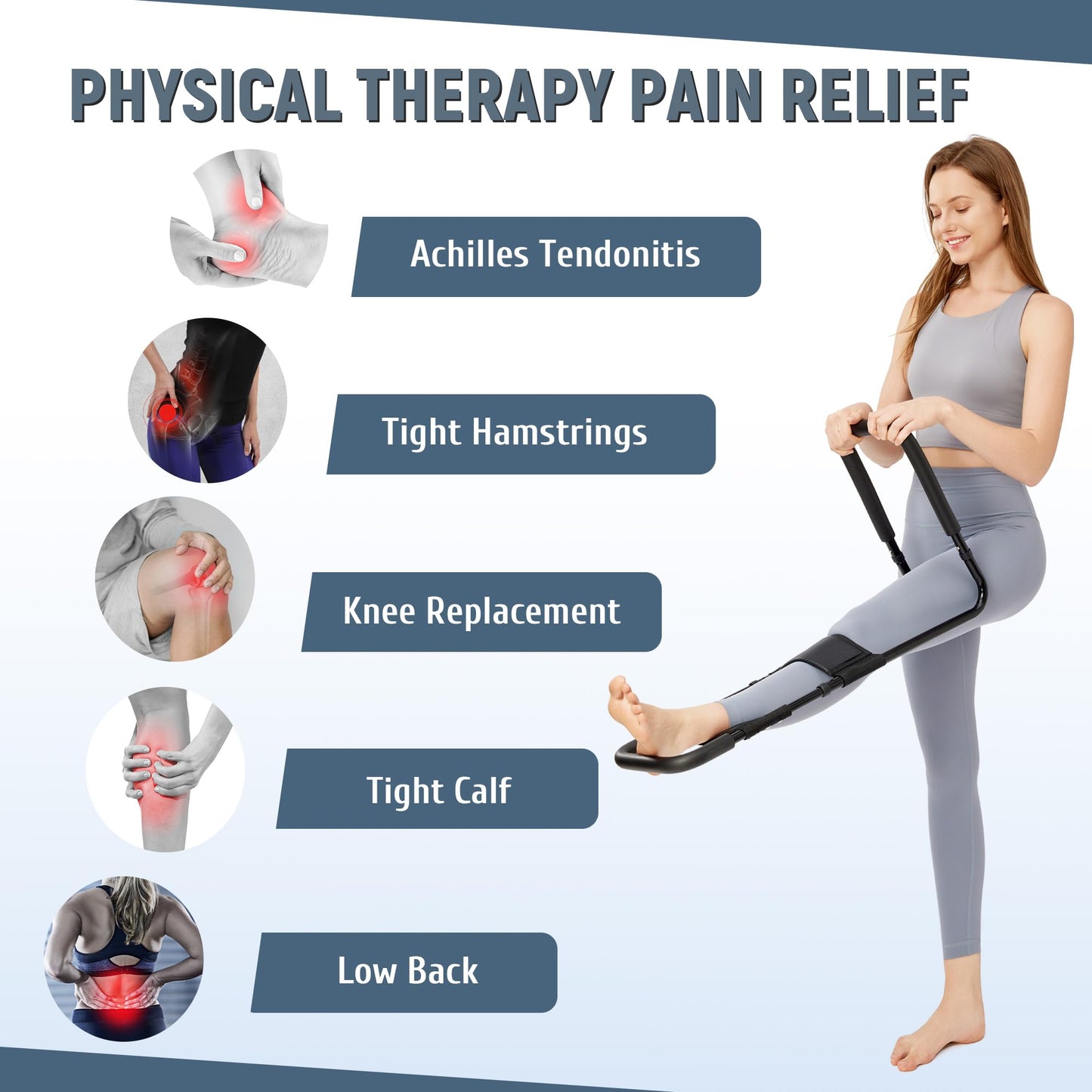 PressLoo Hamstring Stretcher for Knee Extension & Pain Relief, Adjustable Low Back, Calf, Leg & Hip Stretching Device for Flexibility, ACL MCL Surgery Recovery Physical Therapy & Rehab Equipment