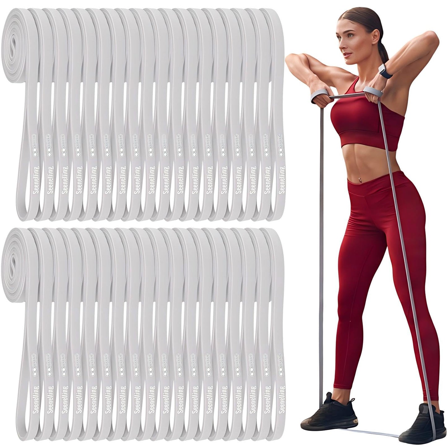 Seenelling 36 Pcs Resistance Bands Set, Elastic Workout Bands for Home Gym, Strength Training, Yoga and Physical Therapy, Exercise Loop for Men and Women (0.51 Inch,Gray)