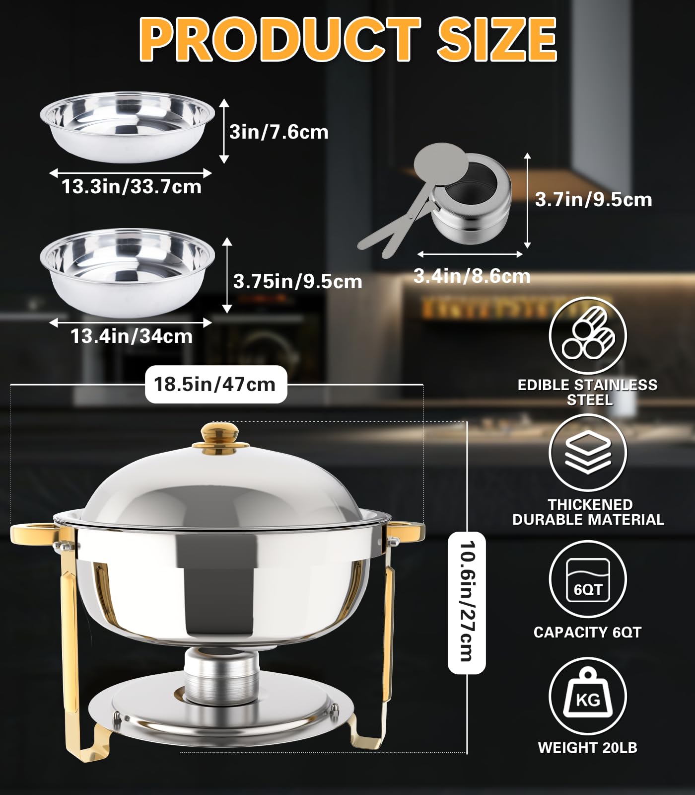 Beviliu 6QT Chafing Dishes for Buffet, 6 Pack 6QT Round Stainless Steel Chafing Dish Set for Home Parties, Christmas Gatherings, Food Warmers for Parties Buffet, Catering Supplies Buffet Display