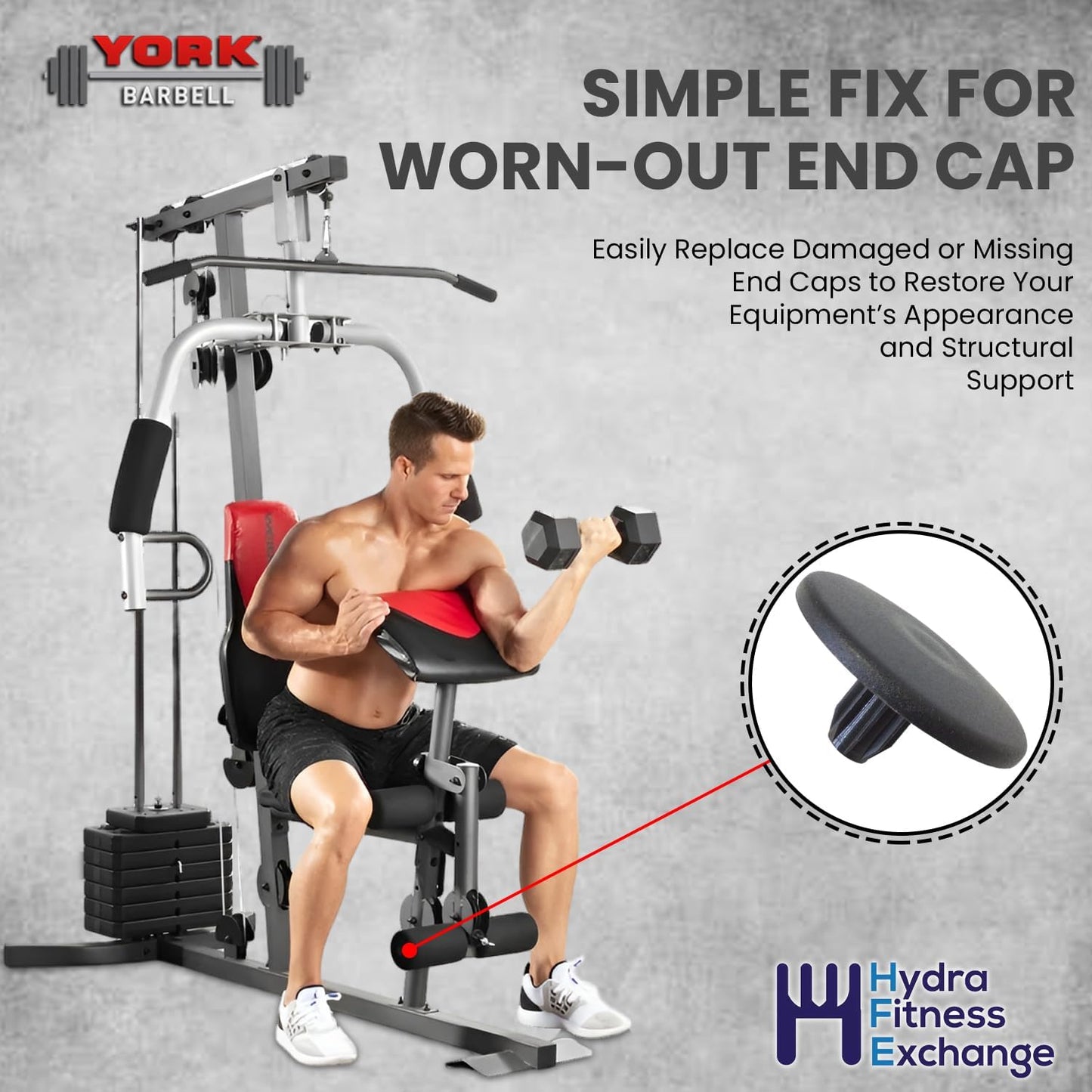 Hydra Fitness Exchange Weight Bench Round Pad End Cap 280313 | Heavy Duty Plastic Material Black Cap | Exercise Fitness Workout Equipment Home Gym Accessories for Gold's Gym Wei.der Strength System