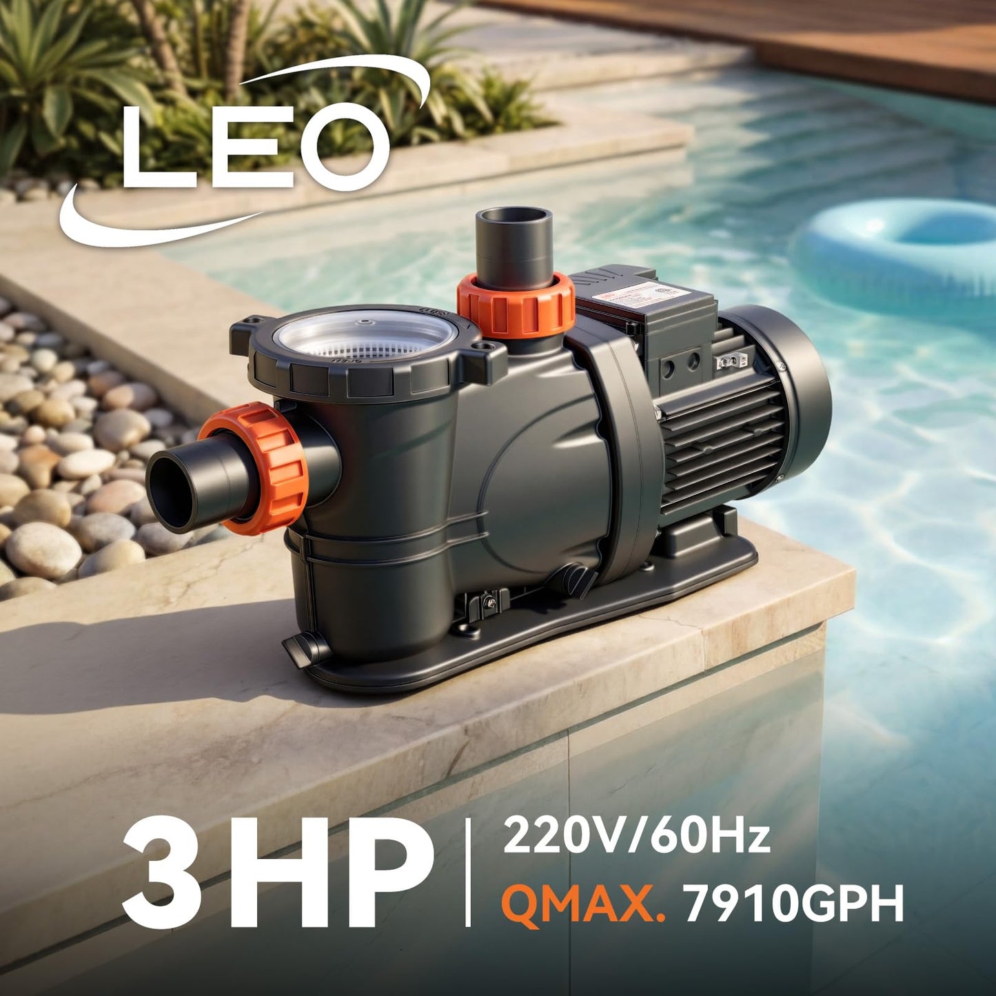 LEO In/Above Ground Pool Pump High Flow Powerful Self Priming Pool Pump,Light Red