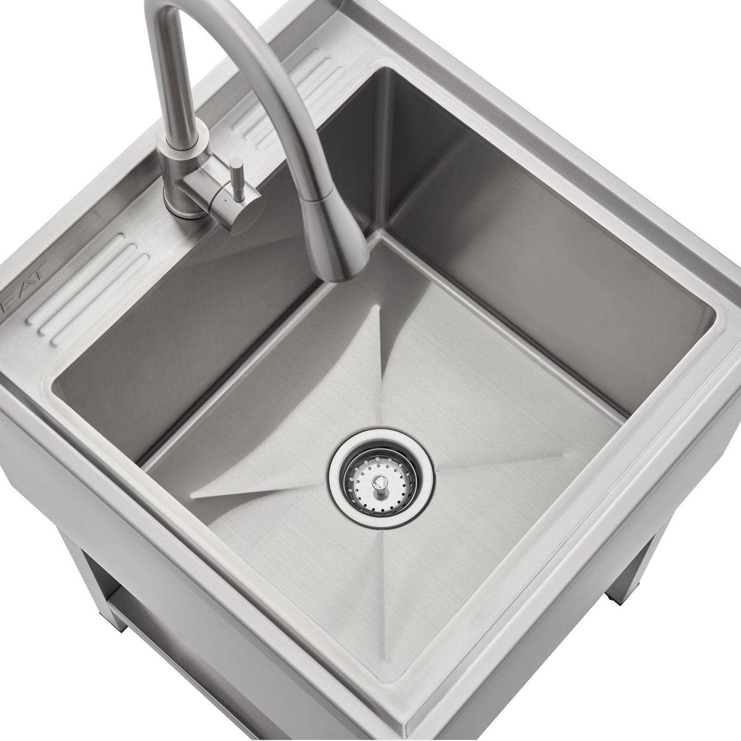 NEAT by TRINITY EcoStorage Stainless Steel Utility Sink, Freestanding Single Bowl Utility Sink with Pull-Out Faucet for Garage, Laundry Room, Business, NSF Certified, 22"W x 22"D x 50"H (NHA-0328)