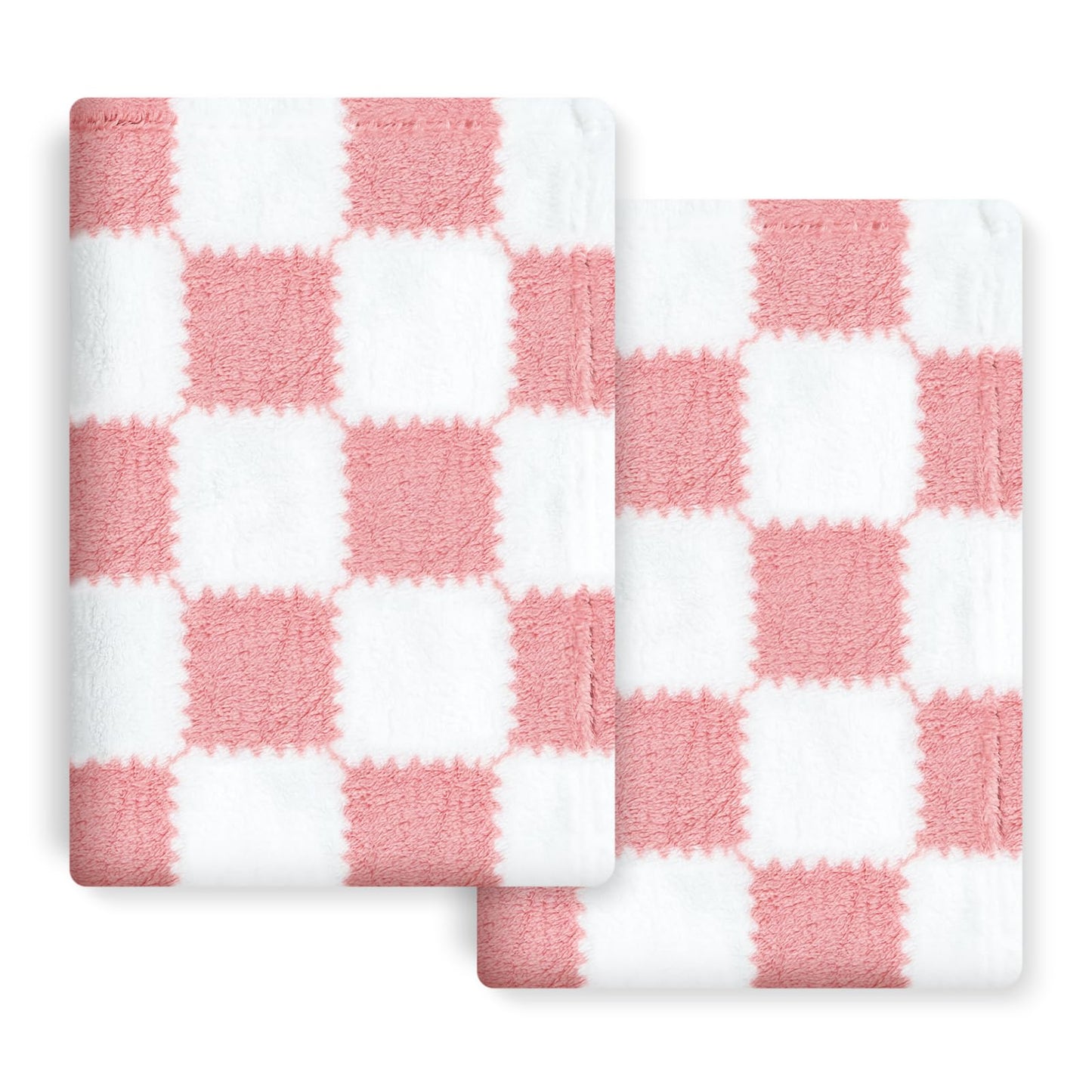 Checkered Baby Blanket for Girls, 2 Pack Soft Baby Girl Blankets, Small 28 x 40 inches Toddler Fleece Blanket, Essentials Crib Stroller Items, Newborn Gift (Pink)
