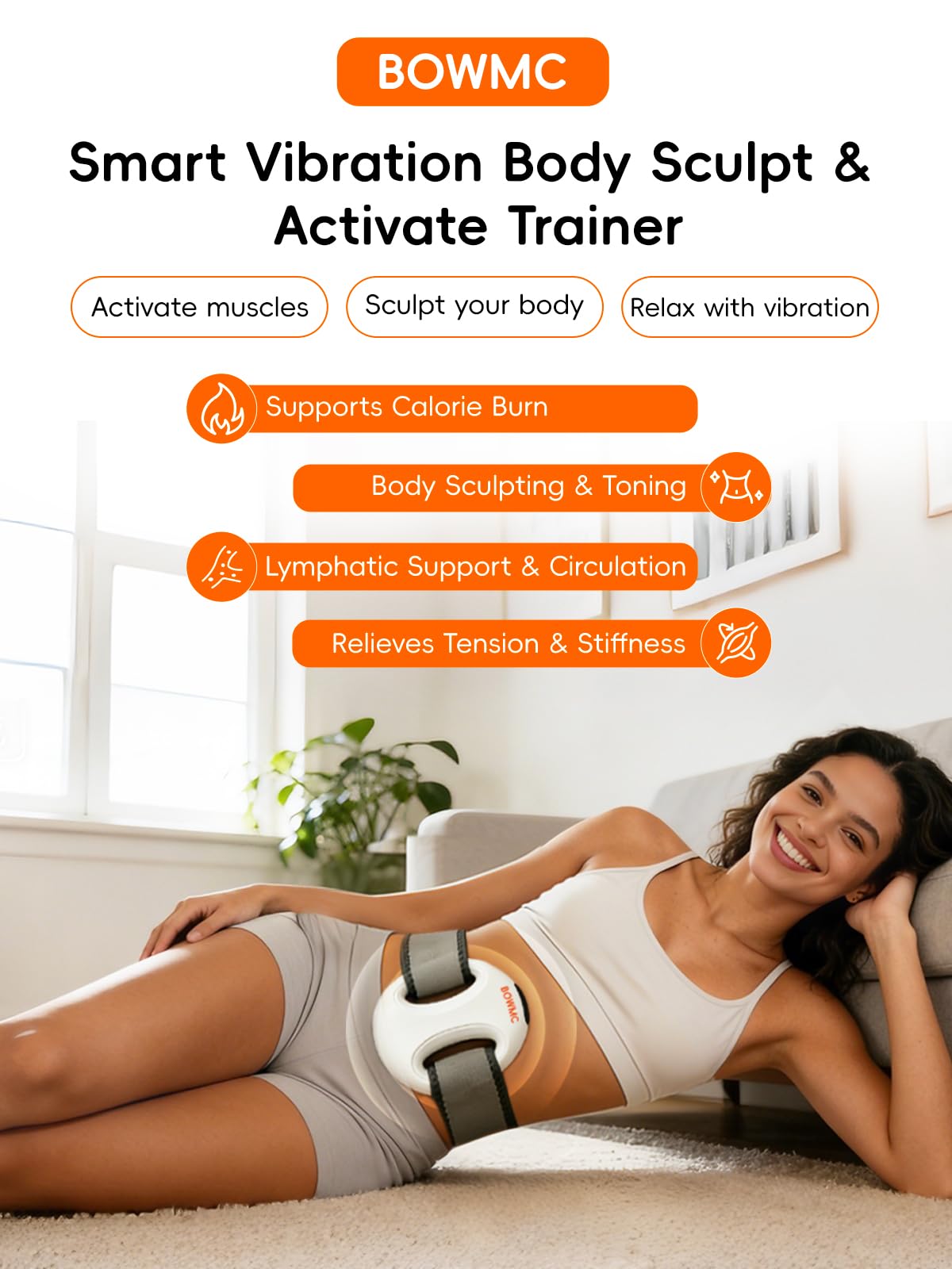 BOWMC 2 Pack Smart Vibration Massager, Fascia Massage Ring with Dual Grip Design, Handheld Portable Muscle Activation & Body Toning Device for Arms, Waist, Abdomen, Legs & Lower Back (White)