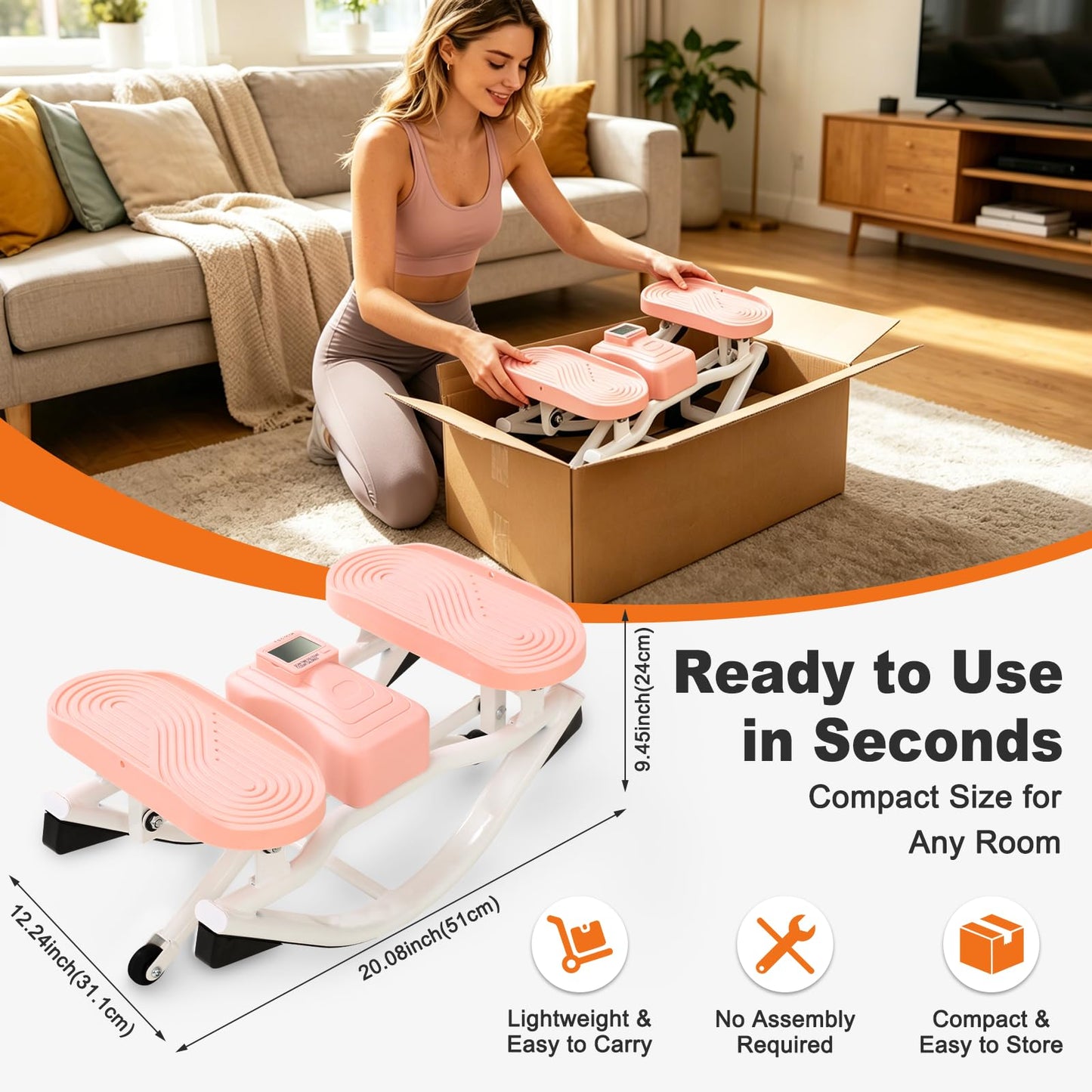 Rocking Steppers for Exercise at Home 3D Motion Stair Stepper with Resistance Bands 350 LBS Loading Capacity Exercise Equipment Low-Impact Balance Board for Full Body Workout