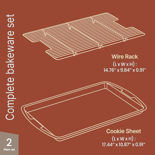 Blue Marble Cookie Sheet Set by [Brand Name] - Nonstick Carbon Steel Pan & Cooling Rack, Oven Safe Up to 450°F, 17.4” & 14.7”