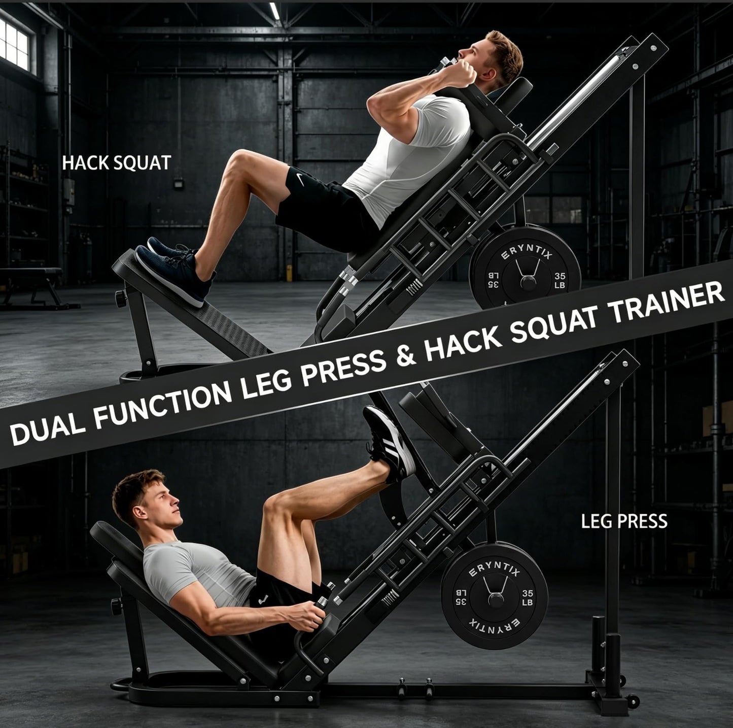 Leg Press Hack Squat Machine Combo, 45° Leg Exercise Machine ,Lower Body Special with Weight Storage for Quads, Hamstring, Glutes, Calves, Compact Home Gym Leg Day Equipment
