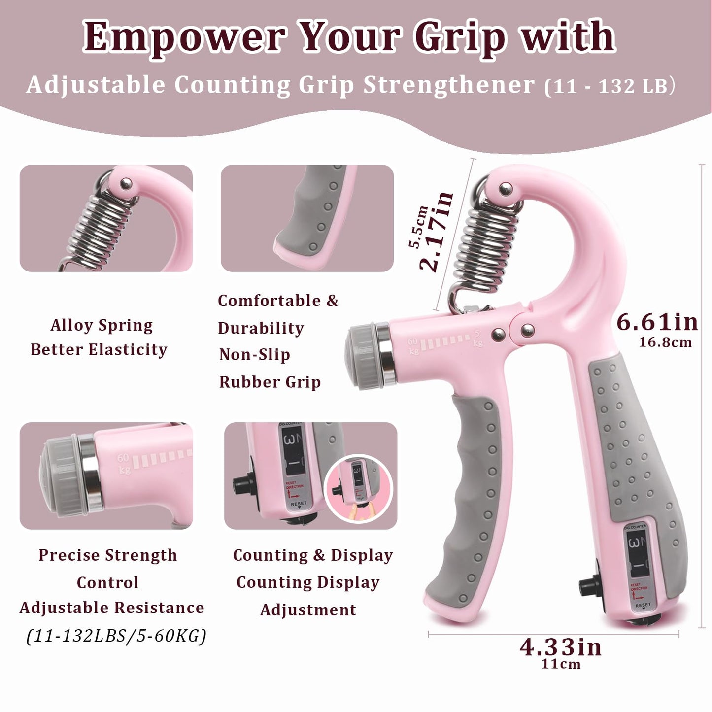 CYFIE Grip Strength Trainer Kit with Adjustable Resistance 10-132 Lbs, Hand Grip Strengthener, Finger Strengthener, Stress Relief Ball, Forearm Strengthener, Ideal for Athletes and Physical Therapy
