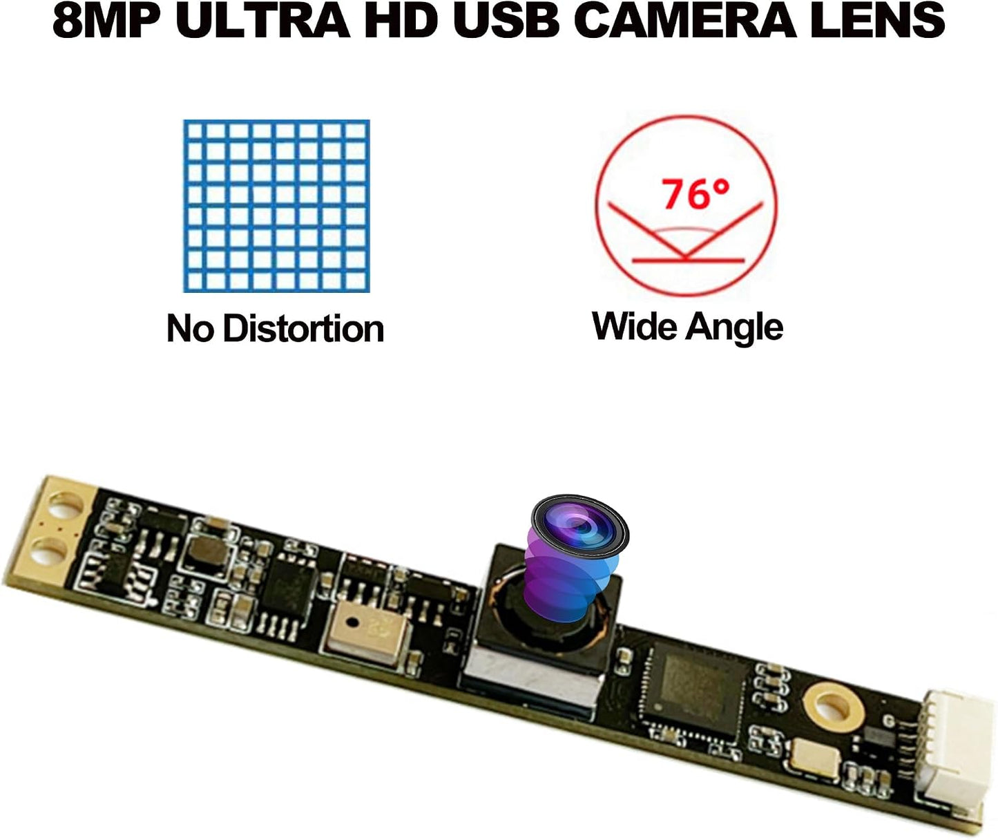 RQG 8MP IMX179 4K 2.0 USB Camera Module, Fixed Focus Lightburn Camera with Microphone, Embedded UVC Drive-Free USB