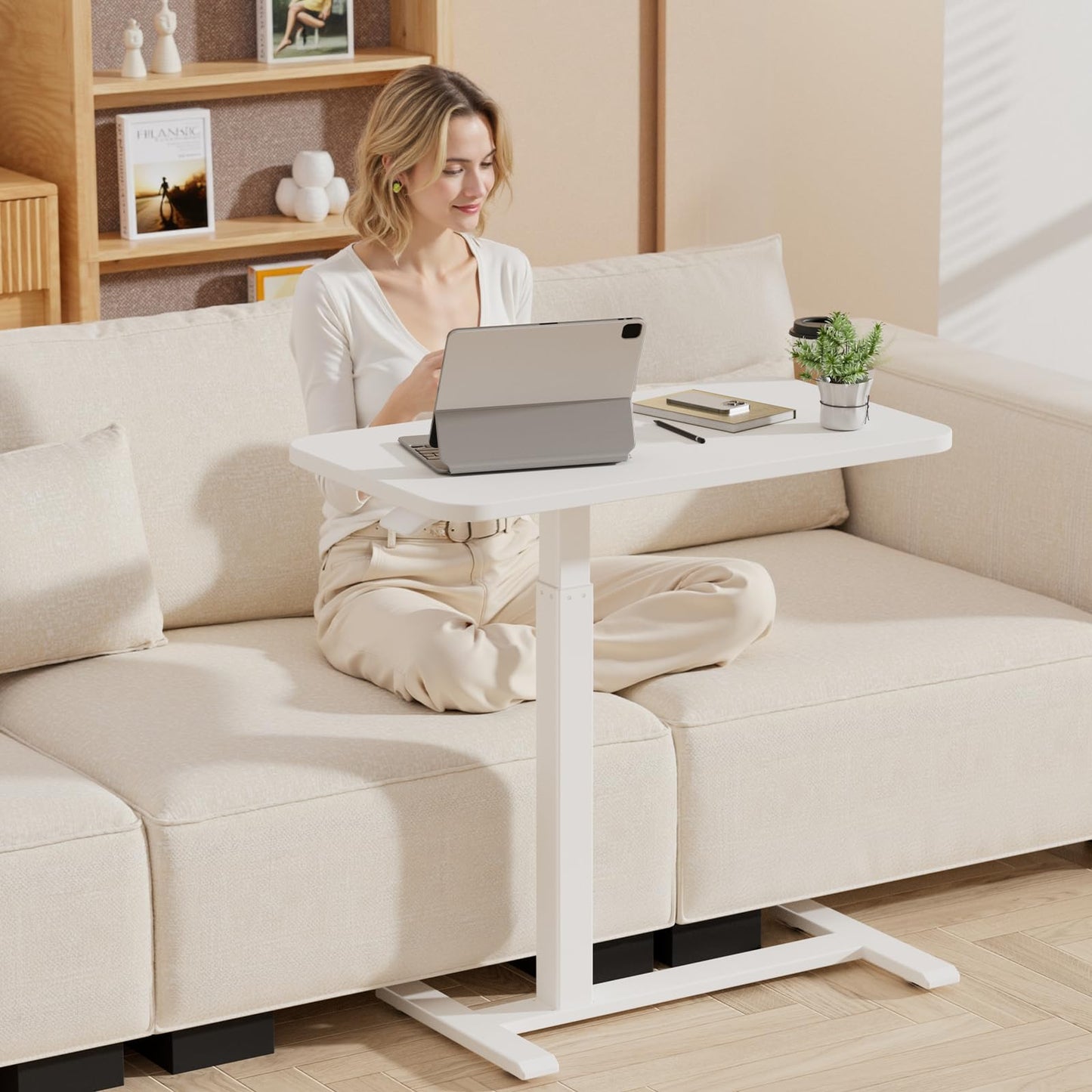 COMHOMA Adjustable Overbed Bedside Table White