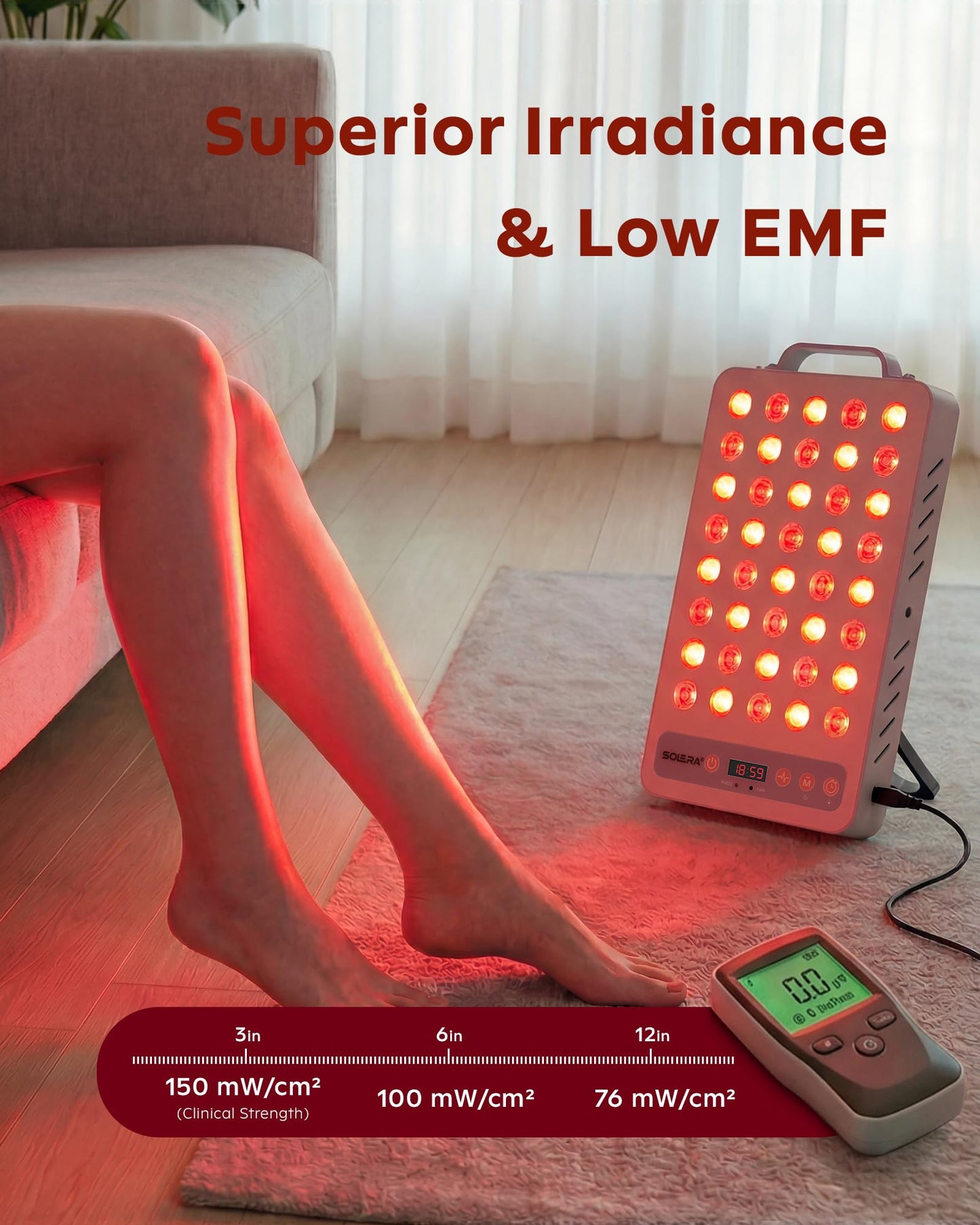 SOLRA SR40 Red Light Therapy Panel with Magnetic Mount & Floor Stand, 660nm 850nm Near Infrared LED Light Lamp for Face & Body, 200W Dual Chip, Adjustable Height, Low EMF, Timer, Home Use