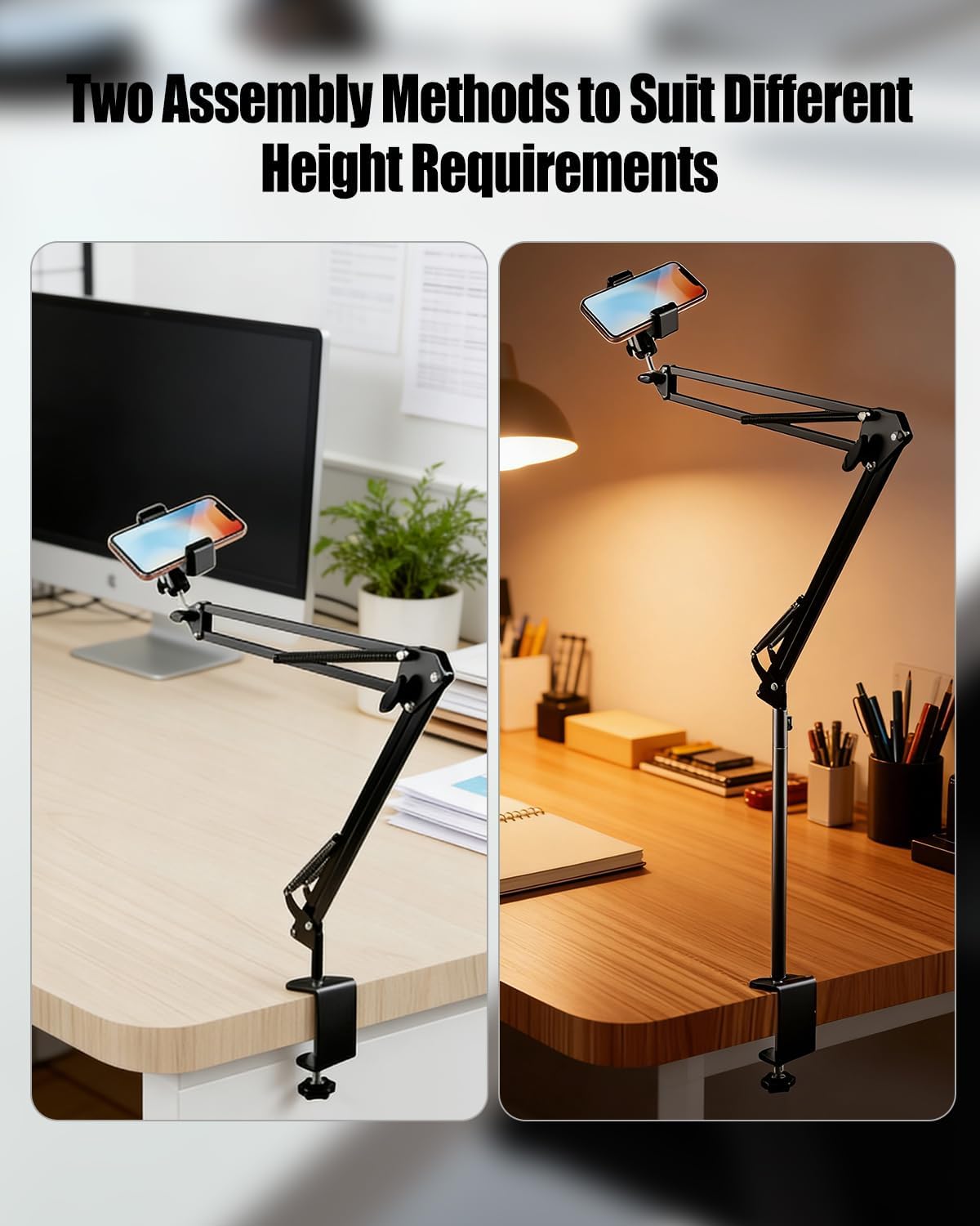 MQHXUY Overhead Camera Mount for Desk, Heavy Duty Adjustable Arm Stand for Phone Webcam DSLR Ring Light