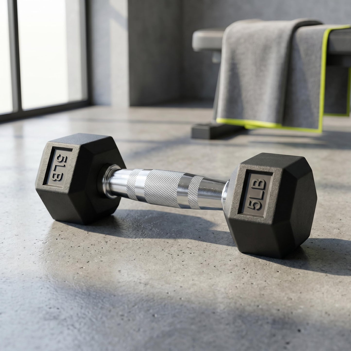 YUFER Premium Coated 5 lbs Rubber Hex Dumbbell Set of 2, Non-Rolling Hand Weights for Home Gym Strength Training & Exercise Fitness
