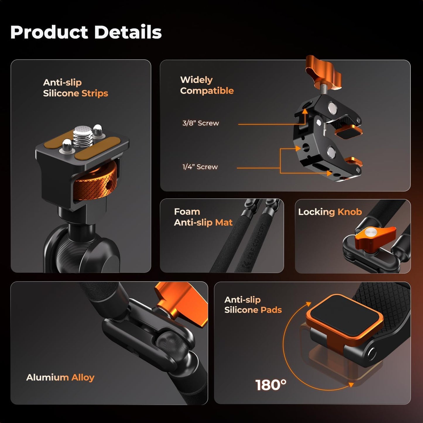 K&F CONCEPT 22" Magic Arm Clamp Kit, Overhead Desk Camera Mount, Long Articulating Friction Boom Arm for Phone, Action