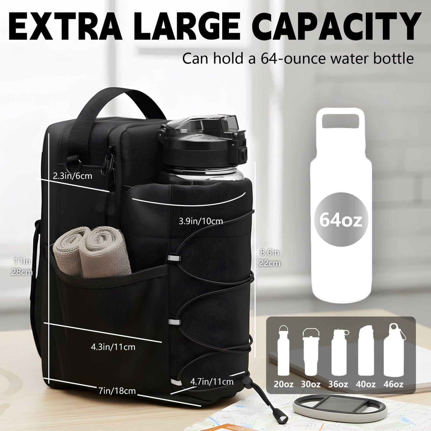 Magnetic Gym Water Bottle Bag with Phone Holder for Men, Magnetic Gym Bag Attaches to Equipment, Holds Water Bottle, Phone & Essentials for Workout, Training & Fitness